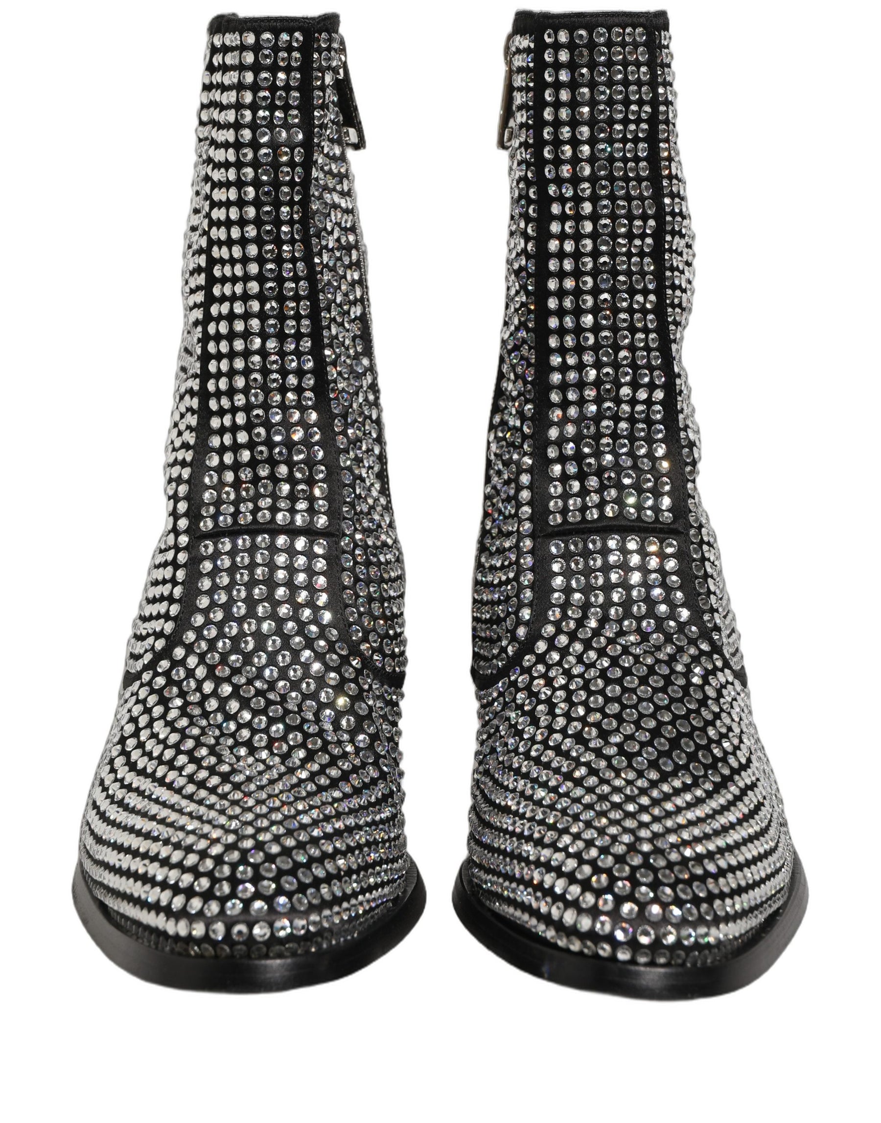 Dolce & Gabbana Black Crystal Embellished Ankle Boots Shoes | Regal Royce