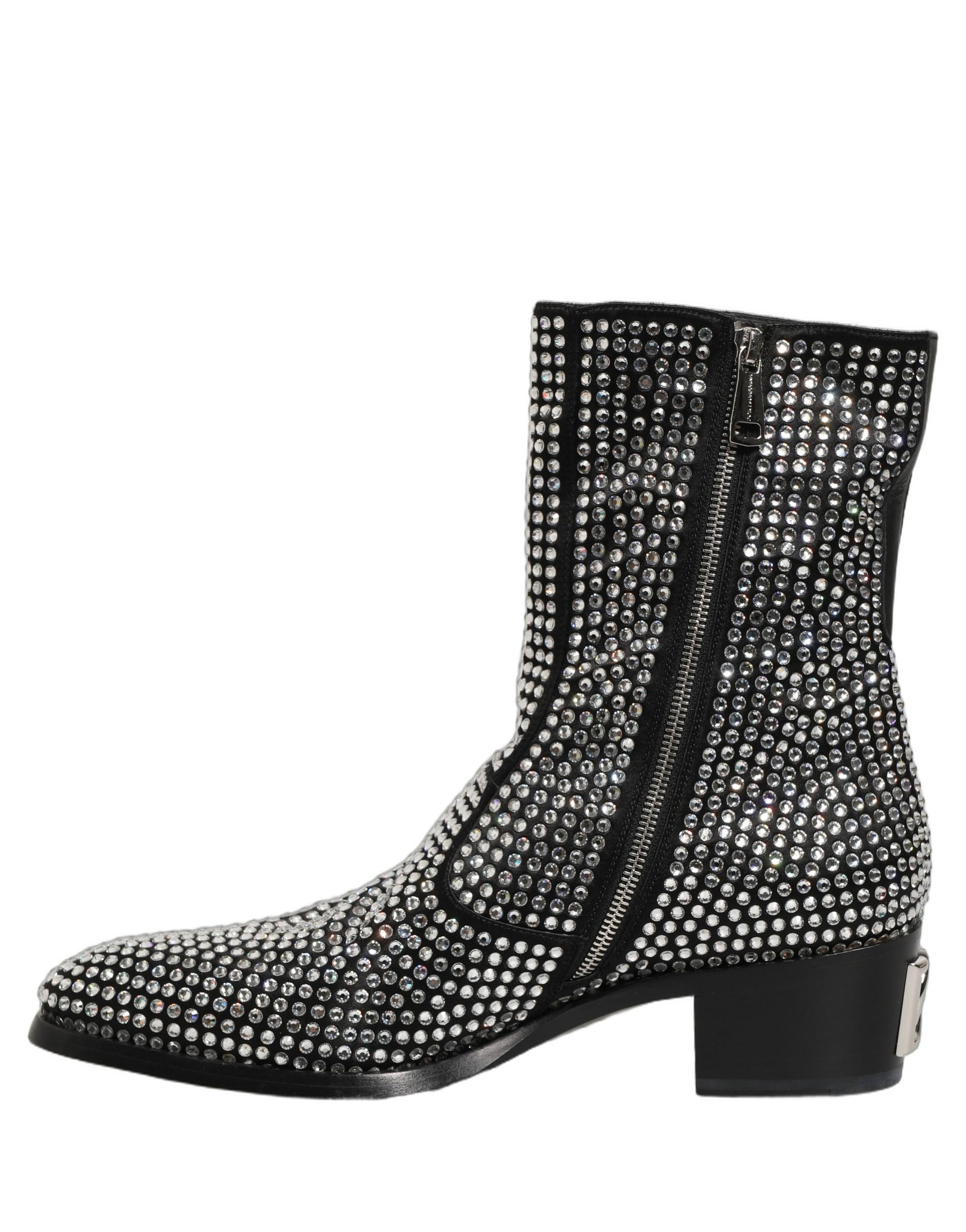Dolce & Gabbana Black Crystal Embellished Ankle Boots Shoes | Regal Royce