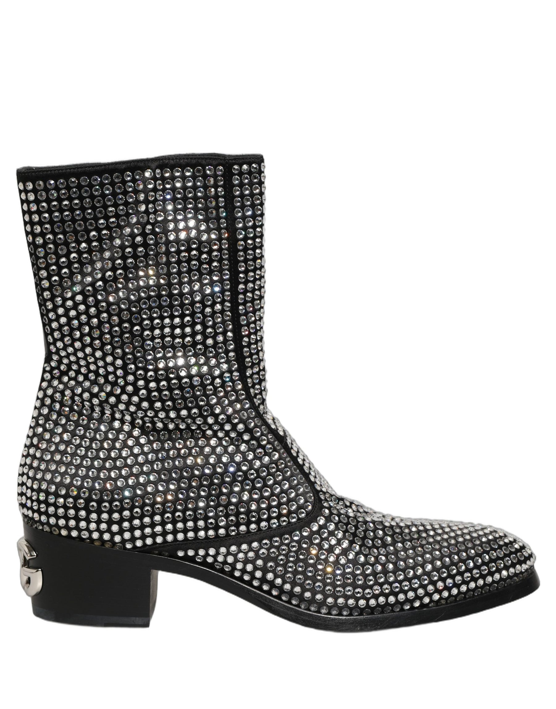 Dolce & Gabbana Black Crystal Embellished Ankle Boots Shoes | Regal Royce