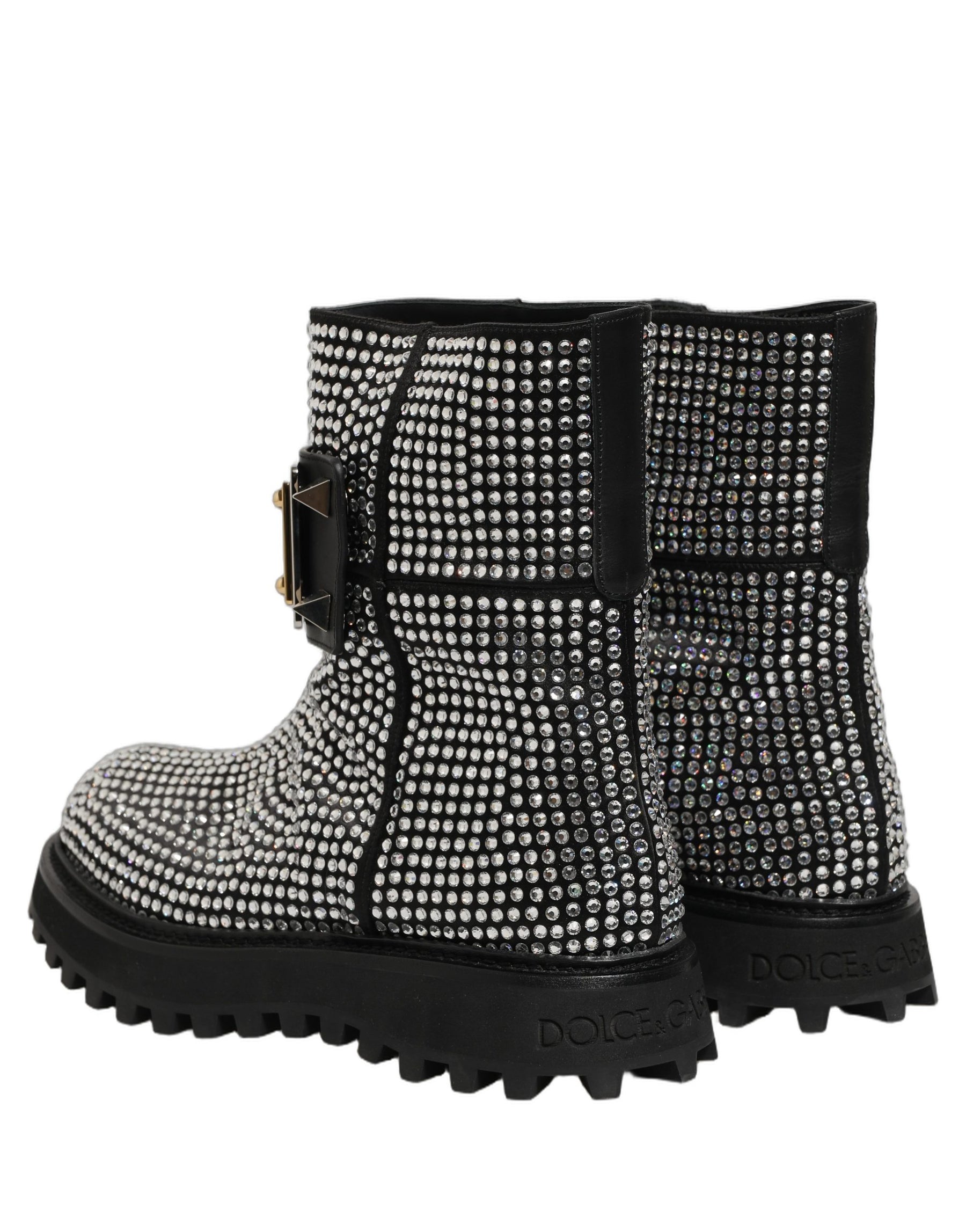 Dolce & Gabbana Black Crystal Embellished Short Boots Shoes | Regal Royce