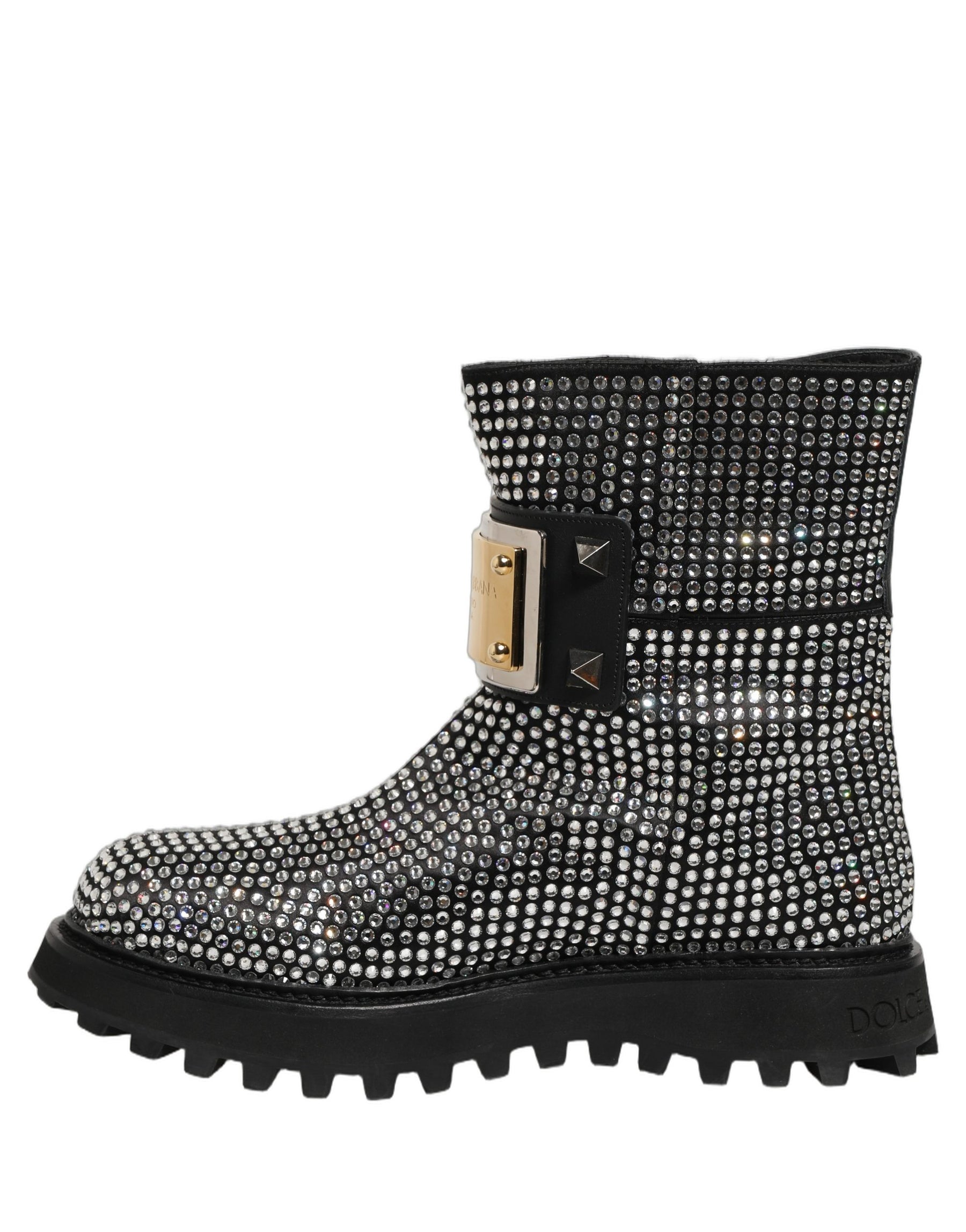 Dolce & Gabbana Black Crystal Embellished Short Boots Shoes | Regal Royce