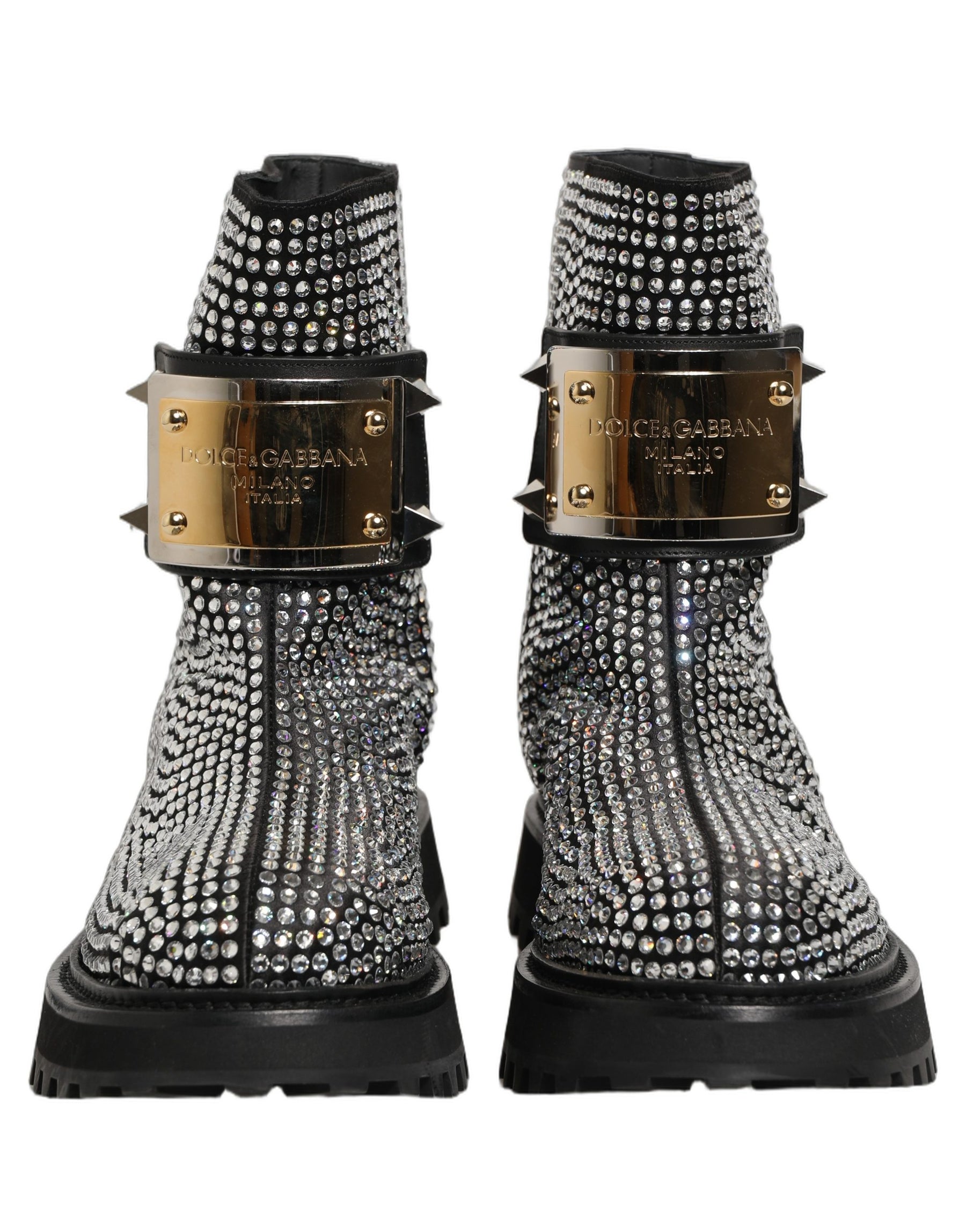 Dolce & Gabbana Black Crystal Embellished Short Boots Shoes | Regal Royce
