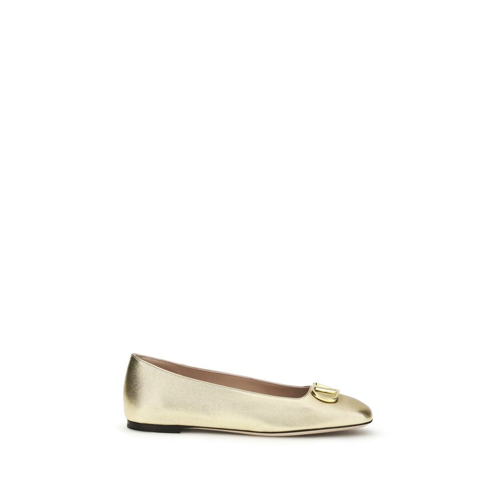 Valentino Garavani Gold Napa Leather / Calf Bos Taurus Ballet Flats | Regal Royce