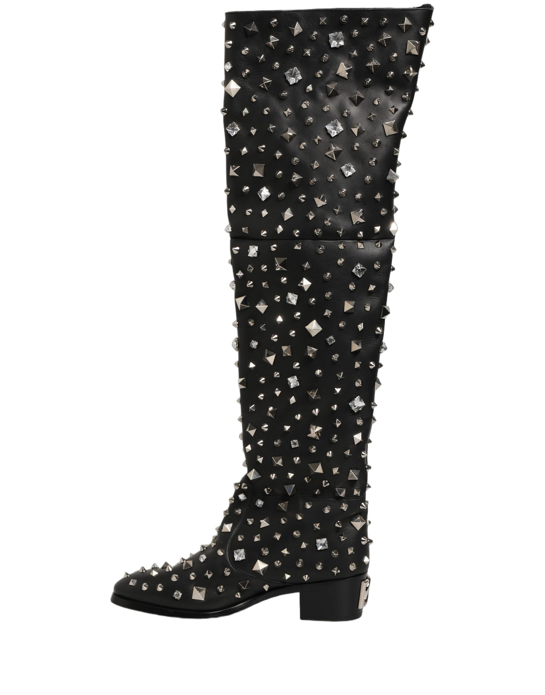 Dolce & Gabbana Black Crystal Embellished High Boots Shoes | Regal Royce
