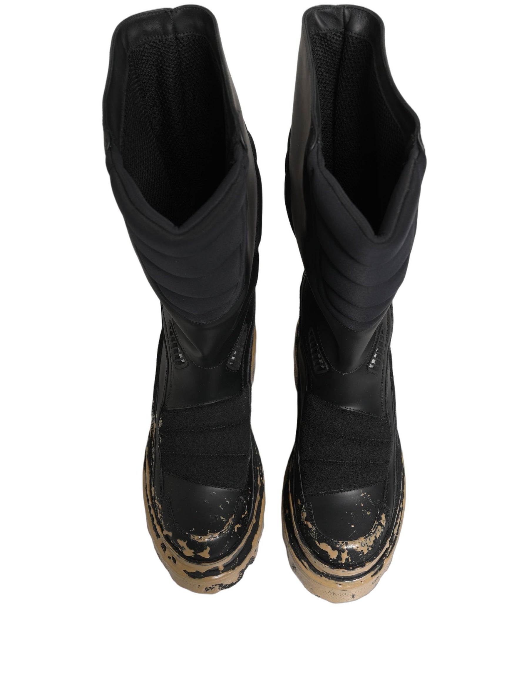 Dolce & Gabbana Black Leather Biker Mid Calf Men Boots Shoes | Regal Royce