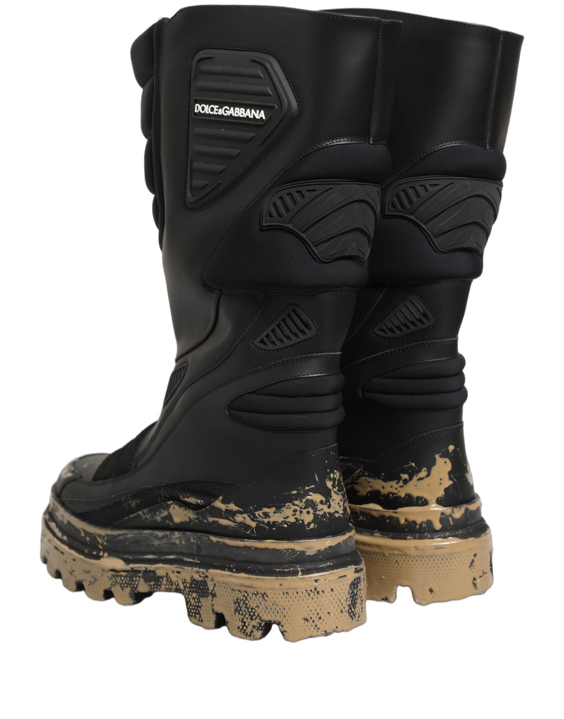 Dolce & Gabbana Black Leather Biker Mid Calf Men Boots Shoes | Regal Royce