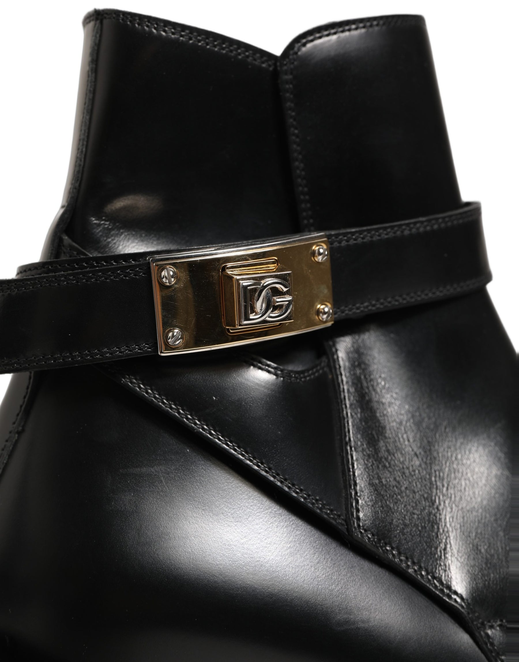 Dolce & Gabbana Black Leather DG Plaque Ankle Boots Shoes | Regal Royce