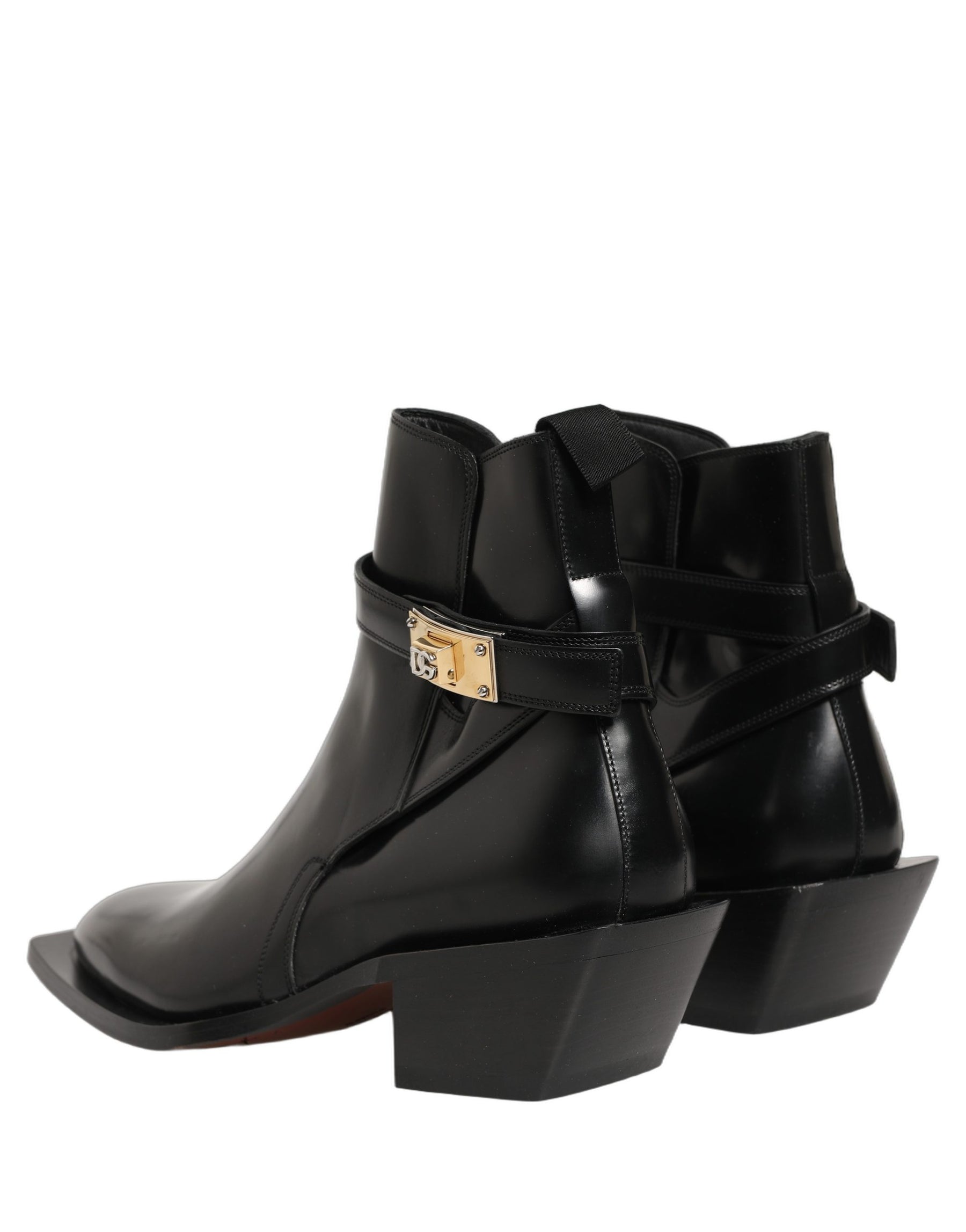 Dolce & Gabbana Black Leather DG Plaque Ankle Boots Shoes | Regal Royce
