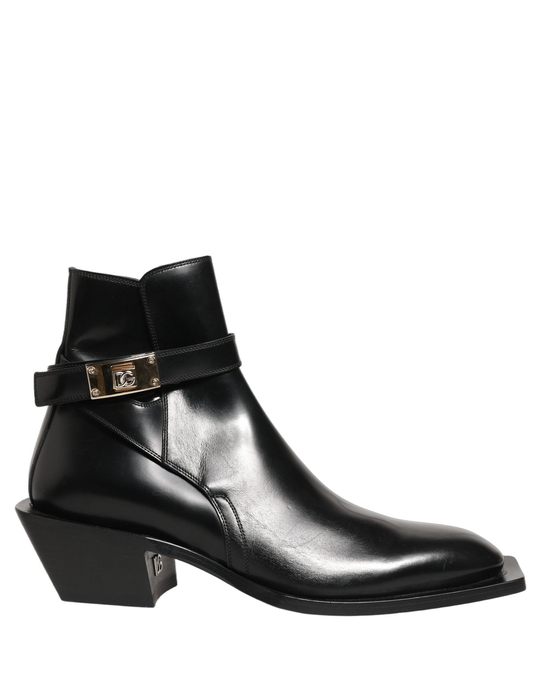 Dolce & Gabbana Black Leather DG Plaque Ankle Boots Shoes | Regal Royce