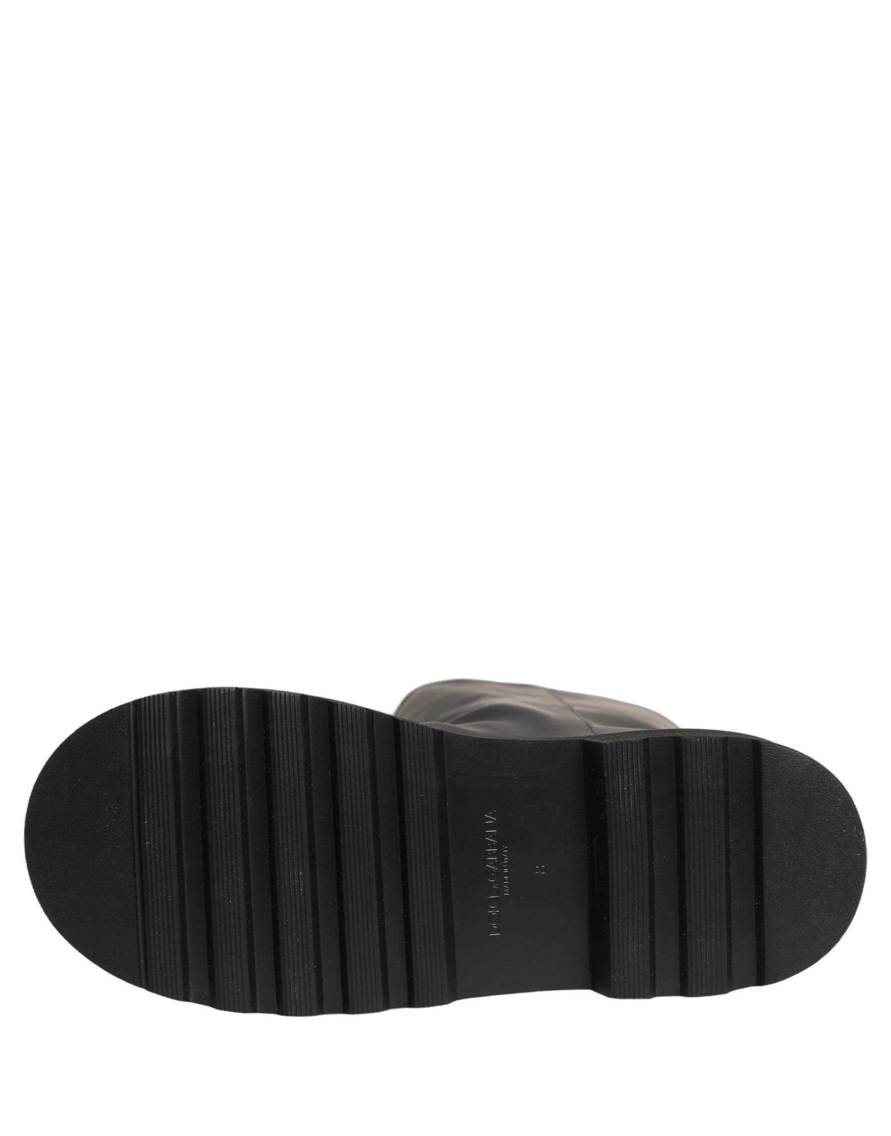 Dolce & Gabbana Black Leather Mid Calf Chunky Men Boots Shoes | Regal Royce