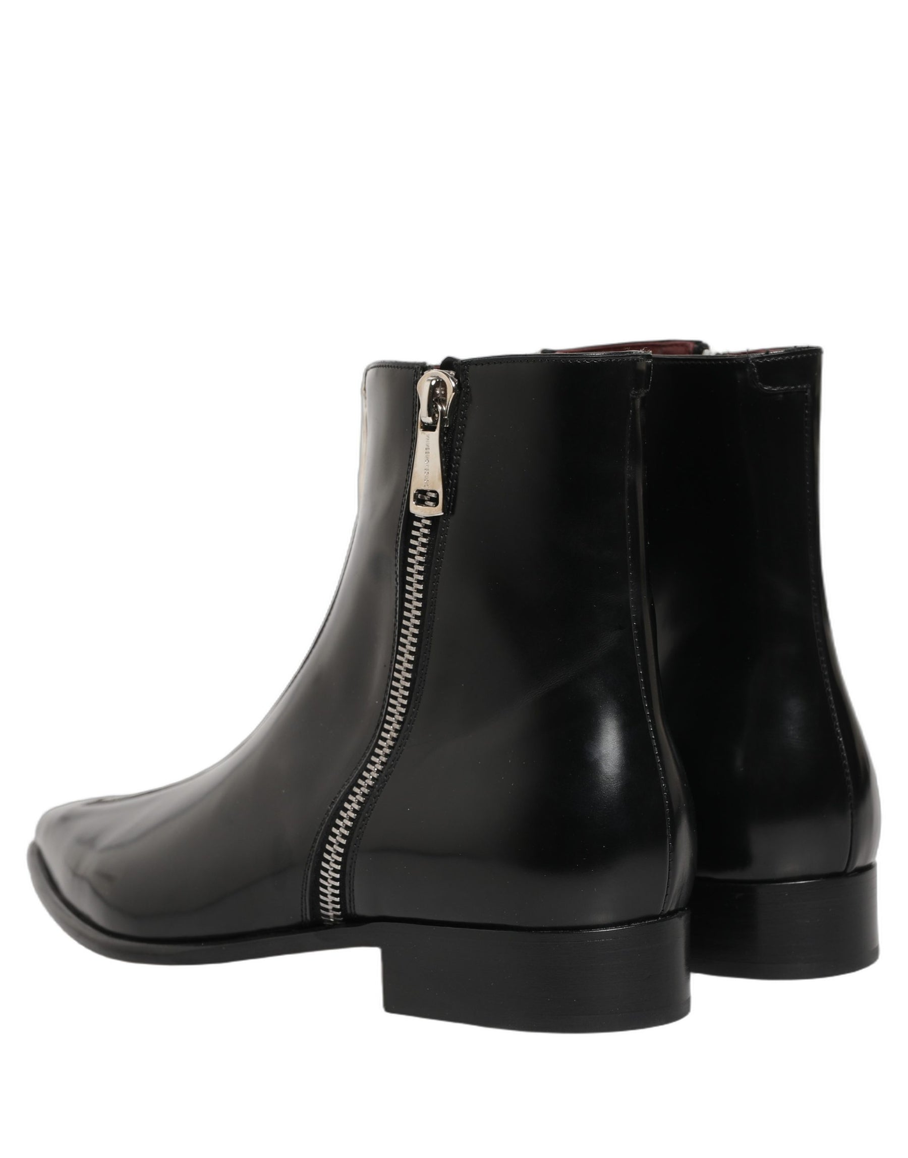 Dolce & Gabbana Black Leather Zipper Mid Calf Men Boots Shoes | Regal Royce