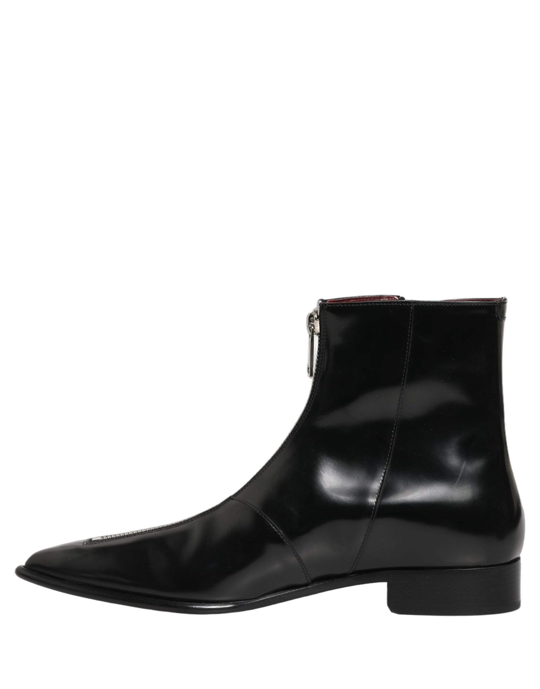 Dolce & Gabbana Black Leather Zipper Mid Calf Men Boots Shoes | Regal Royce