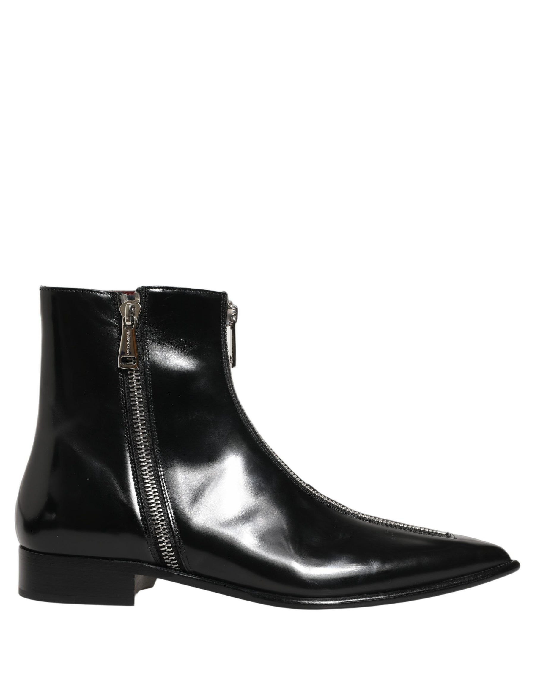 Dolce & Gabbana Black Leather Zipper Mid Calf Men Boots Shoes | Regal Royce