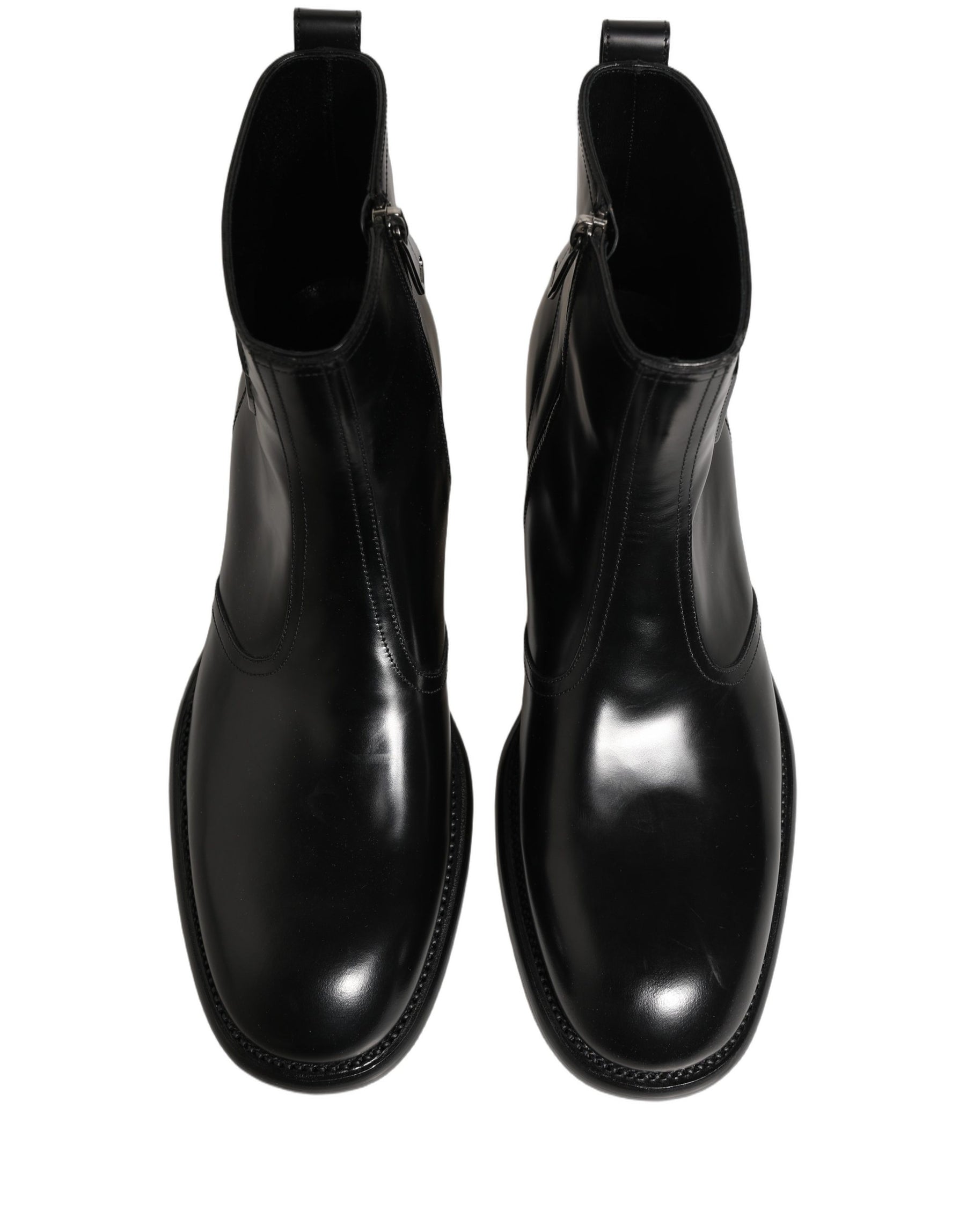 Dolce & Gabbana Black Leather Embossed Logo Ankle Boots Shoes | Regal Royce