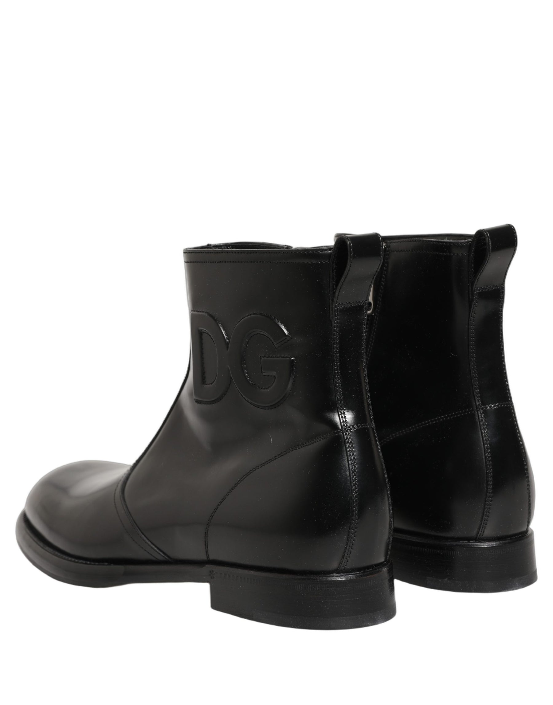 Dolce & Gabbana Black Leather Embossed Logo Ankle Boots Shoes | Regal Royce