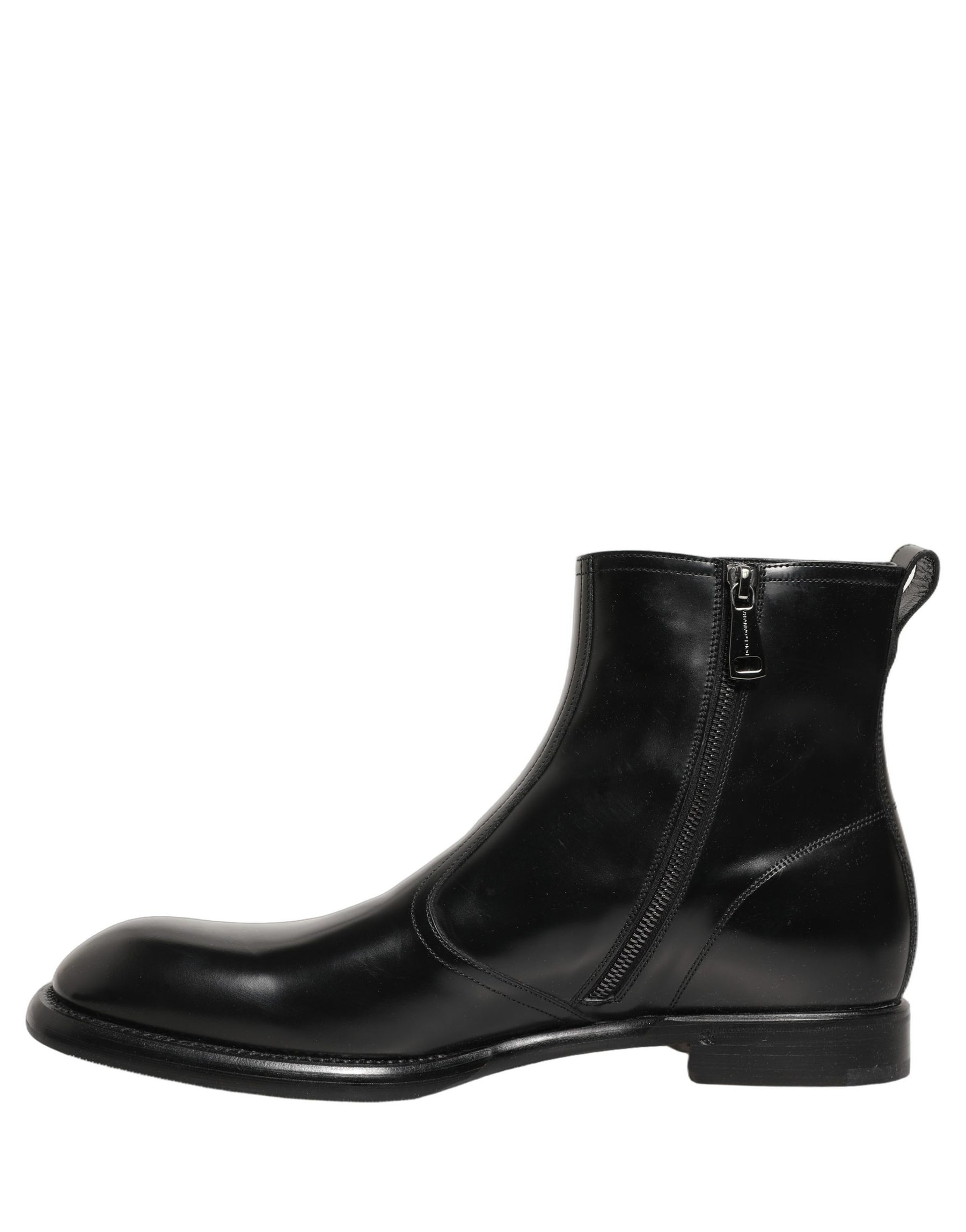 Dolce & Gabbana Black Leather Embossed Logo Ankle Boots Shoes | Regal Royce