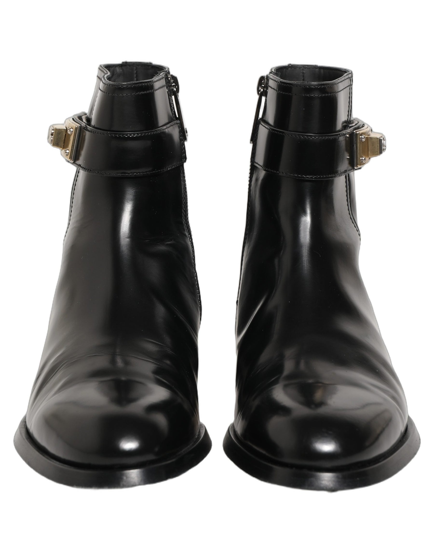 Dolce & Gabbana Black Leather Logo Buckle Mid Calf Boots Shoes | Regal Royce