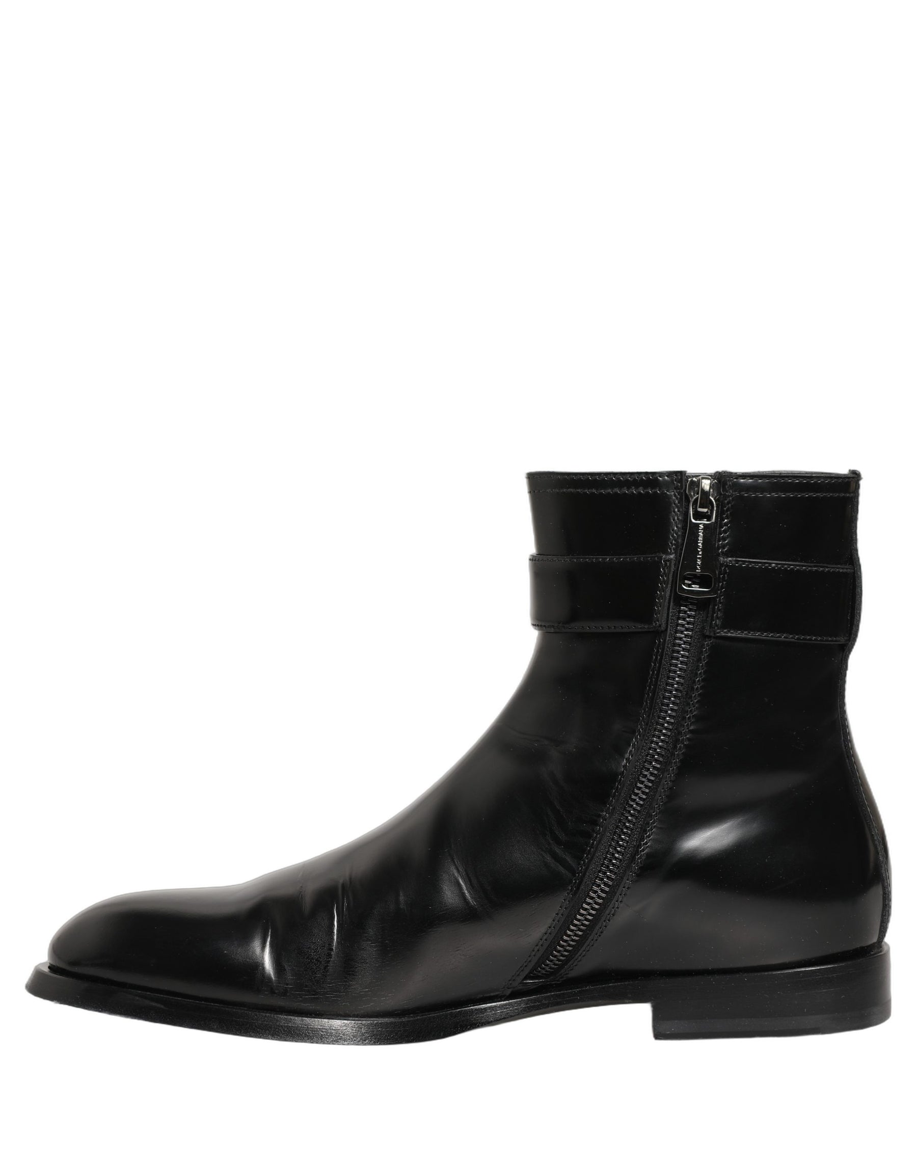 Dolce & Gabbana Black Leather Logo Buckle Mid Calf Boots Shoes | Regal Royce