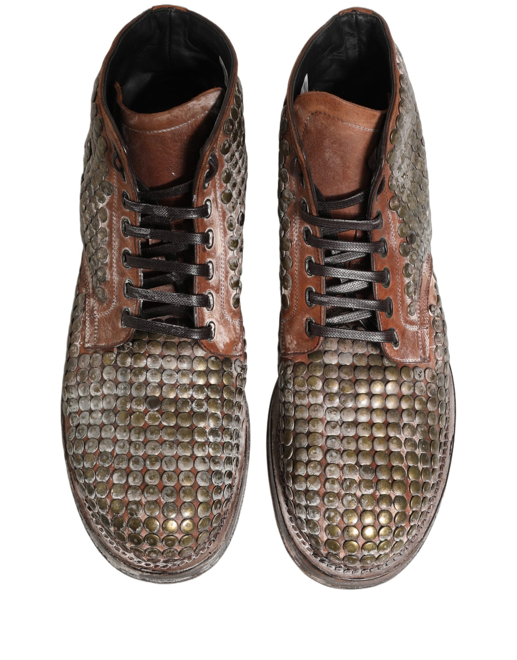Dolce & Gabbana Brown Leather Runway Studs Ankle Boots Shoes | Regal Royce