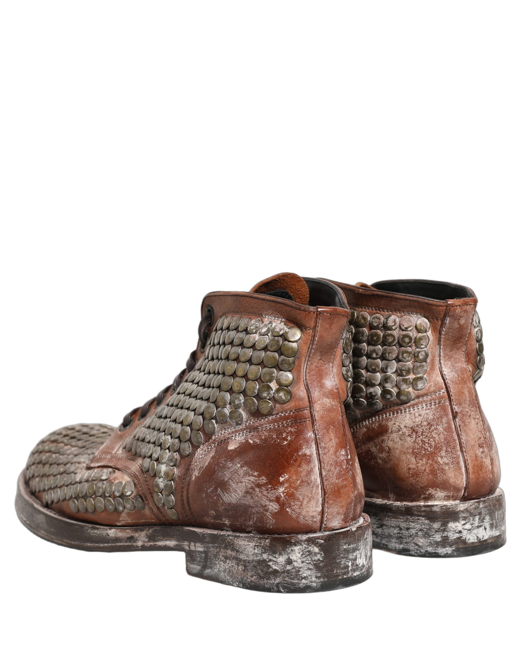 Dolce & Gabbana Brown Leather Runway Studs Ankle Boots Shoes | Regal Royce