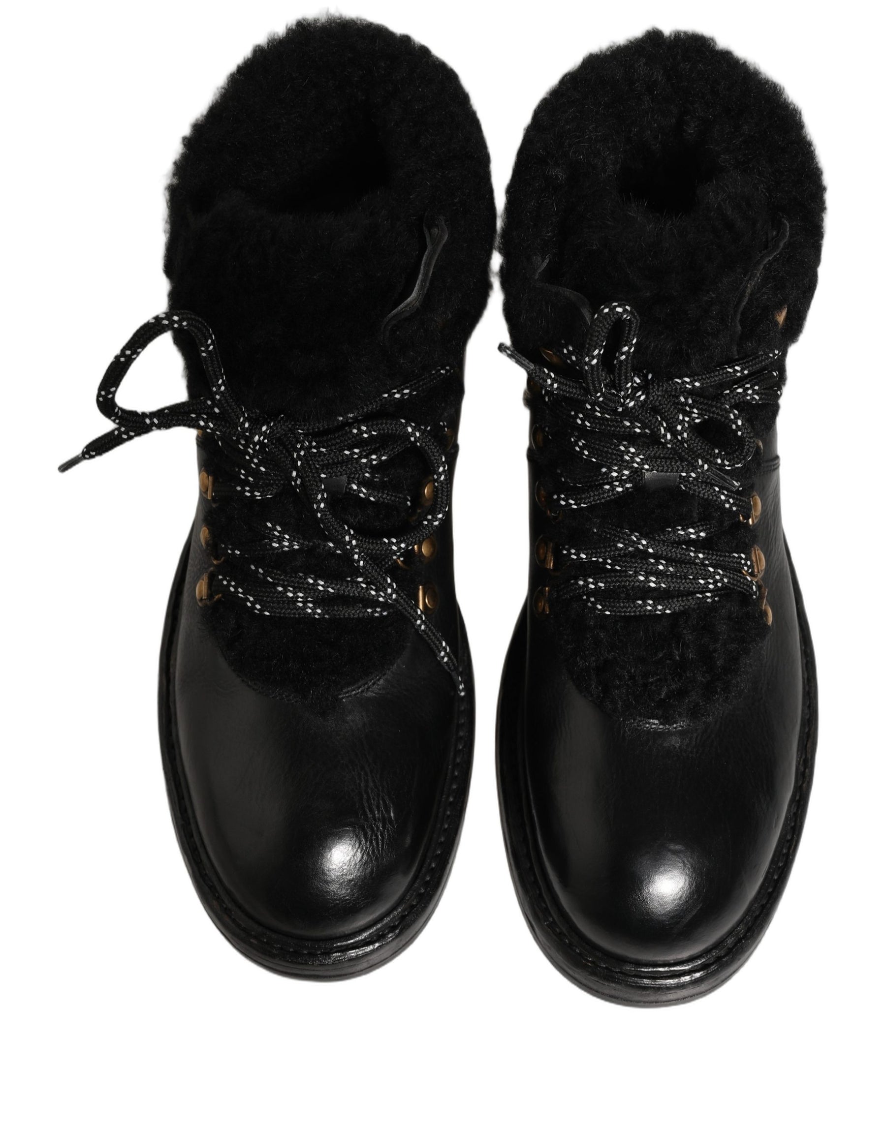 Dolce & Gabbana Black Trekking Fur Lace Leather Boots Shoes | Regal Royce