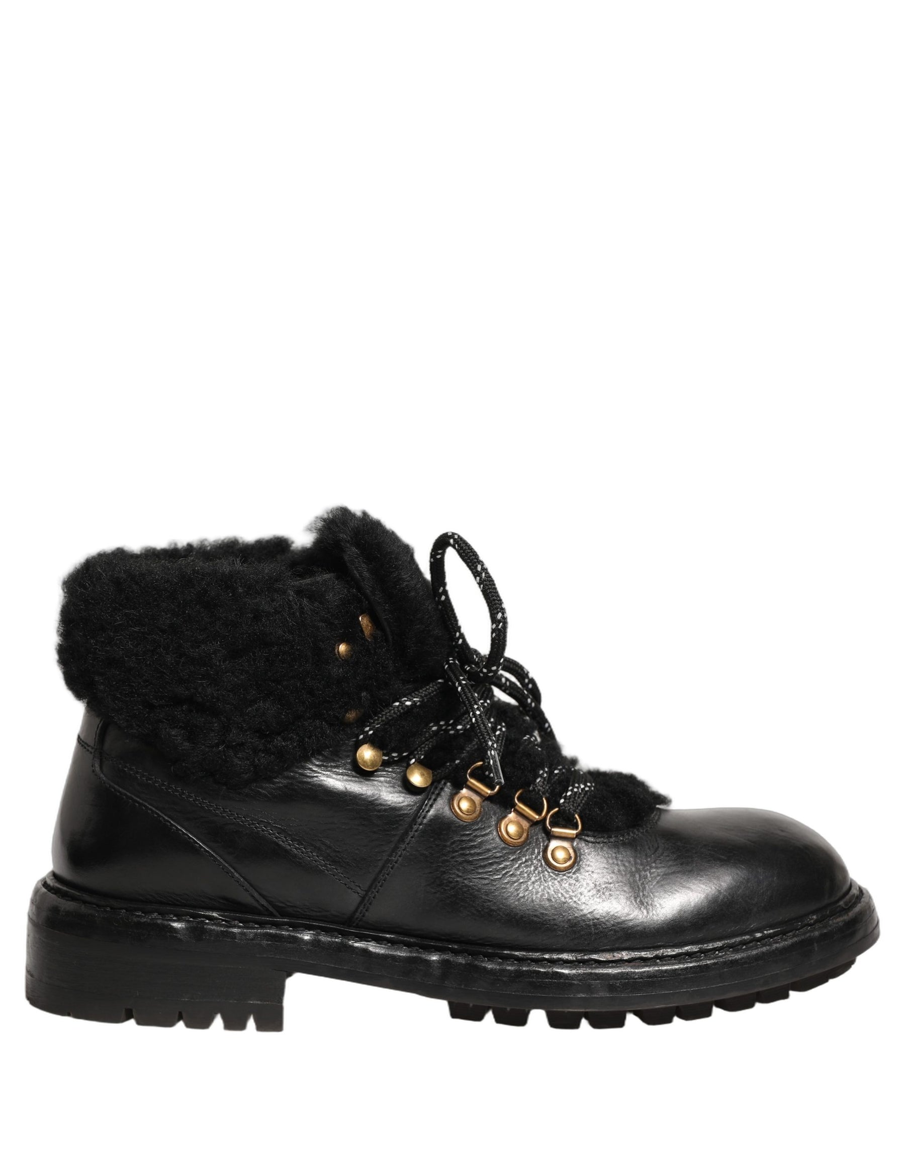 Dolce & Gabbana Black Trekking Fur Lace Leather Boots Shoes | Regal Royce