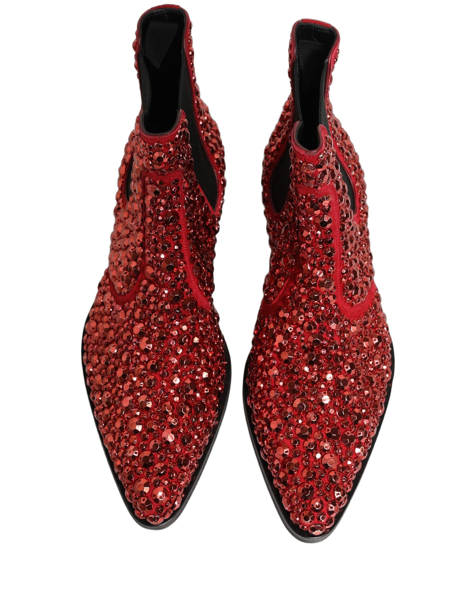 Dolce & Gabbana Red Embellished Chelsea Ankle Boots Shoes | Regal Royce