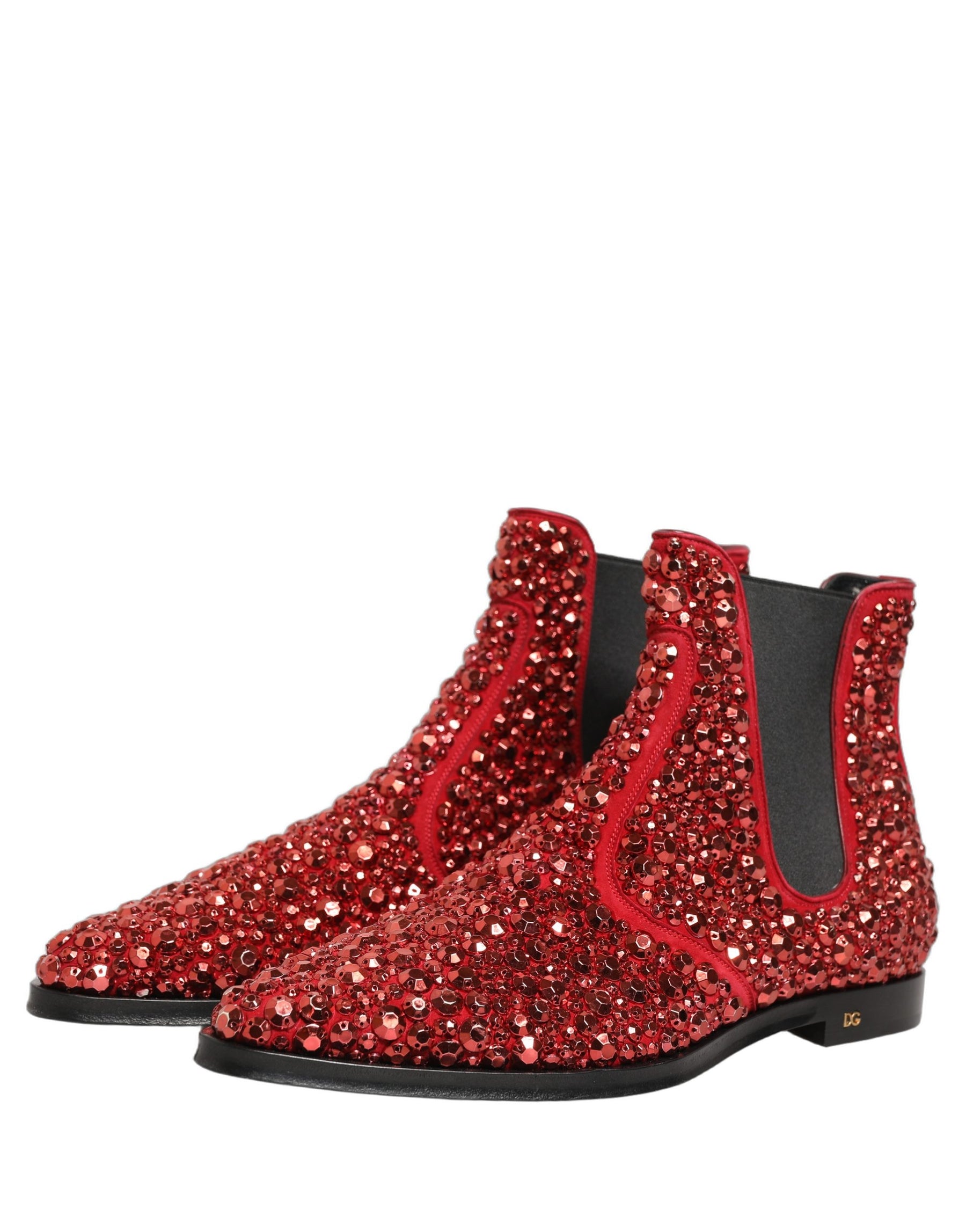 Dolce & Gabbana Red Embellished Chelsea Ankle Boots Shoes | Regal Royce