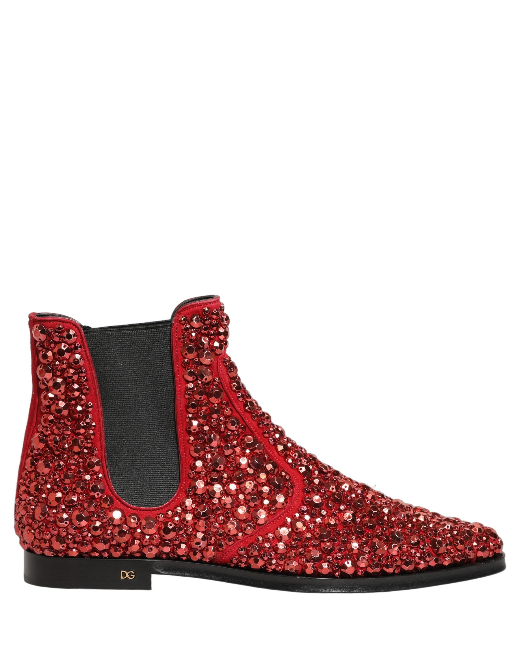 Dolce & Gabbana Red Embellished Chelsea Ankle Boots Shoes | Regal Royce