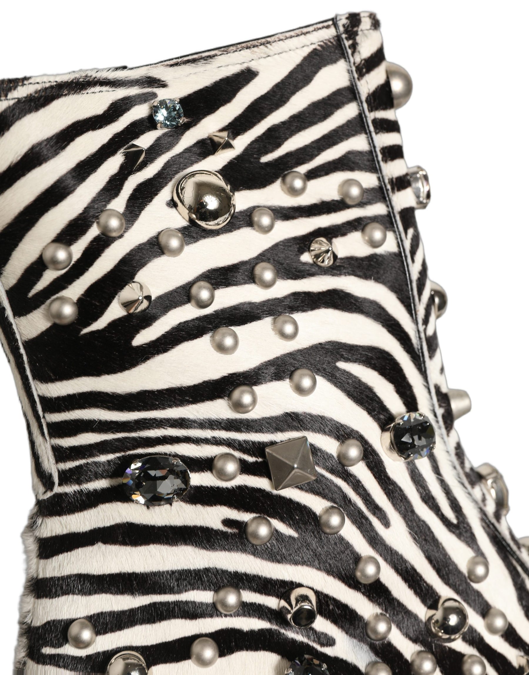 Dolce & Gabbana Black White Zebra Embellished Boots Shoes | Regal Royce
