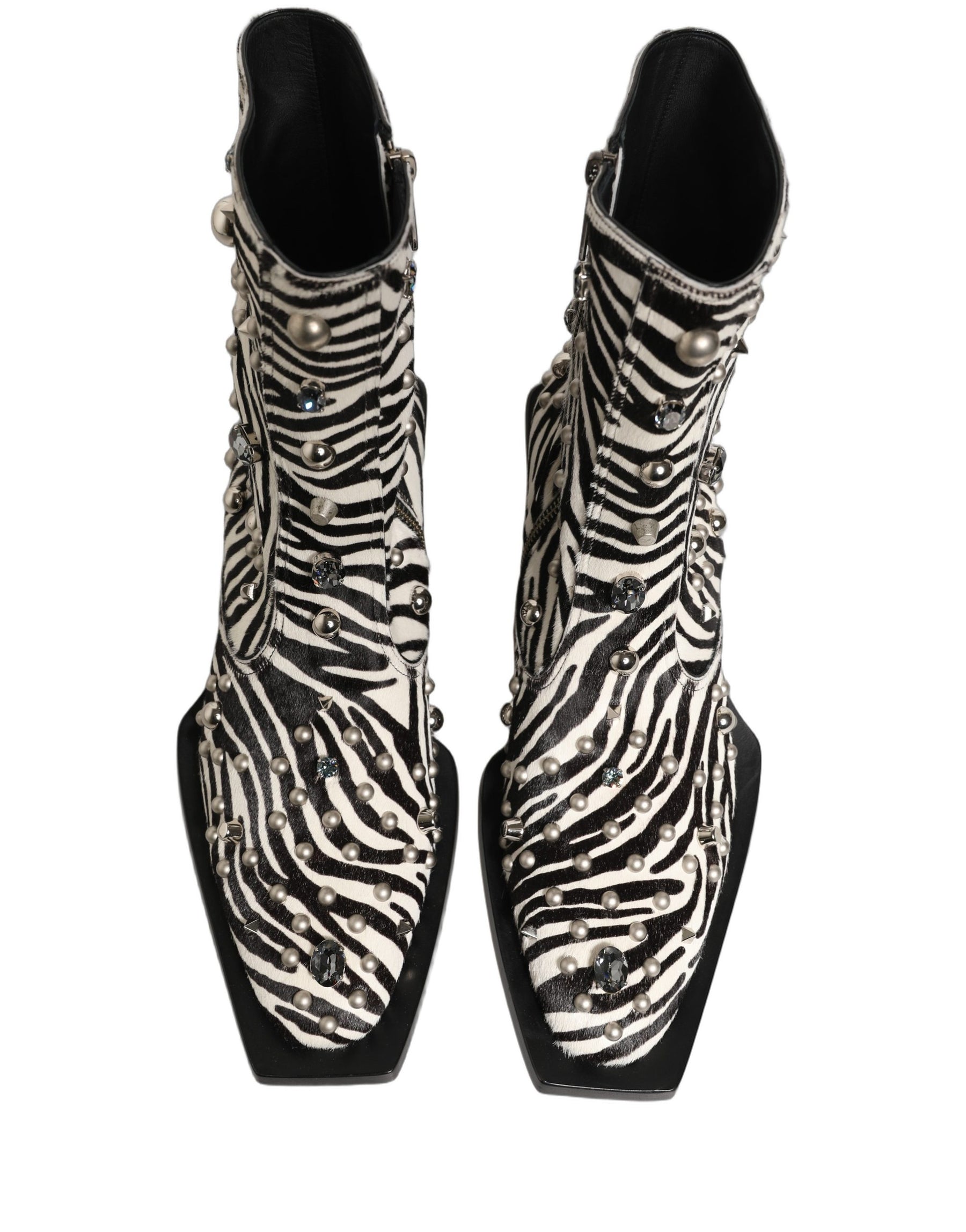 Dolce & Gabbana Black White Zebra Embellished Boots Shoes | Regal Royce