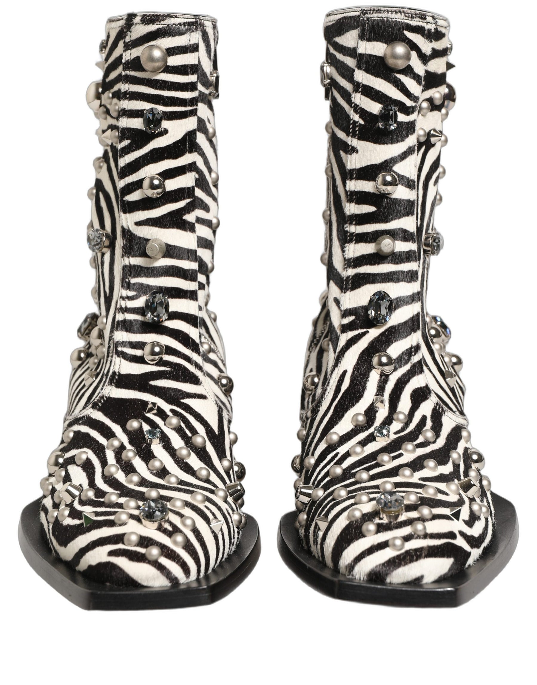 Dolce & Gabbana Black White Zebra Embellished Boots Shoes | Regal Royce