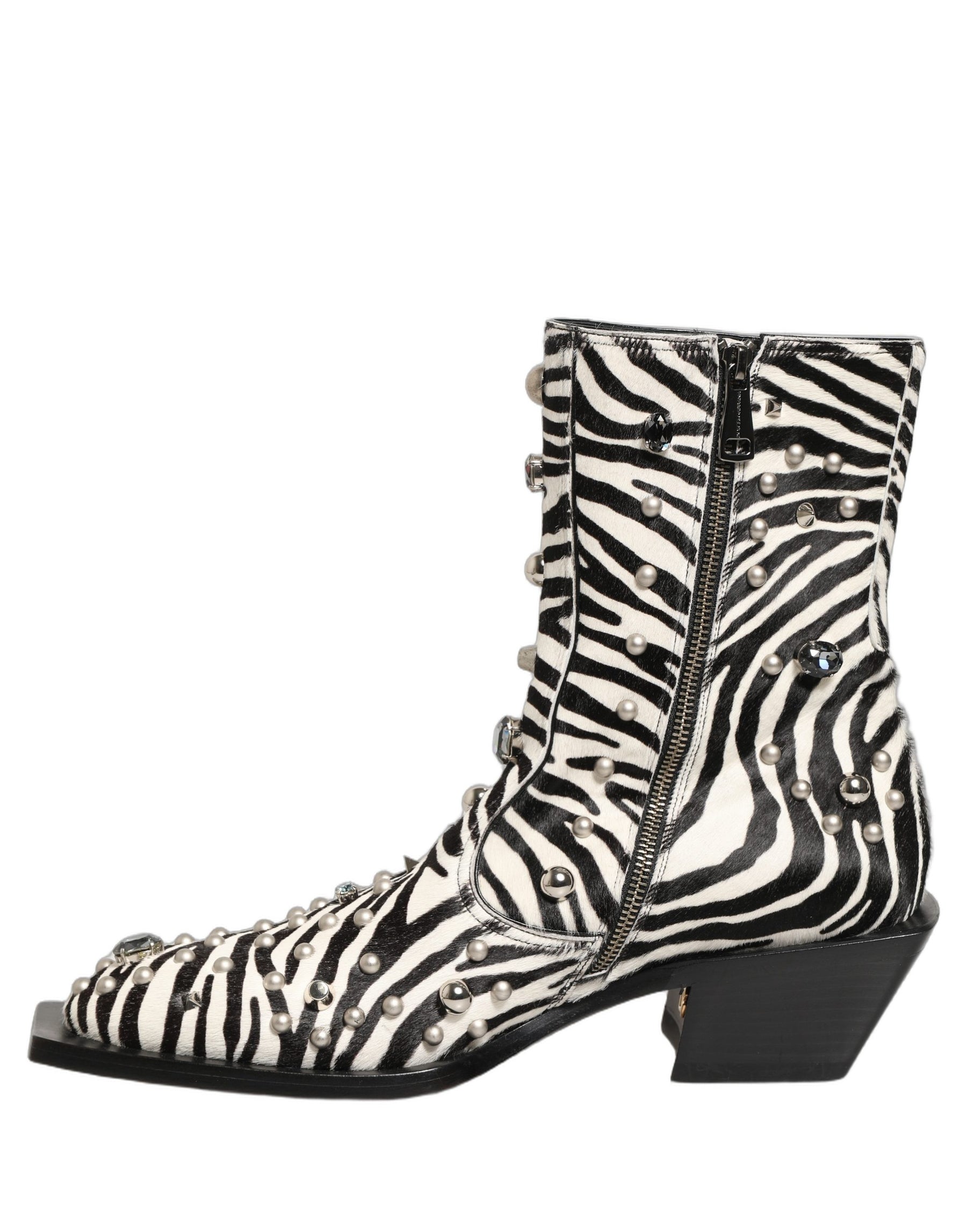 Dolce & Gabbana Black White Zebra Embellished Boots Shoes | Regal Royce
