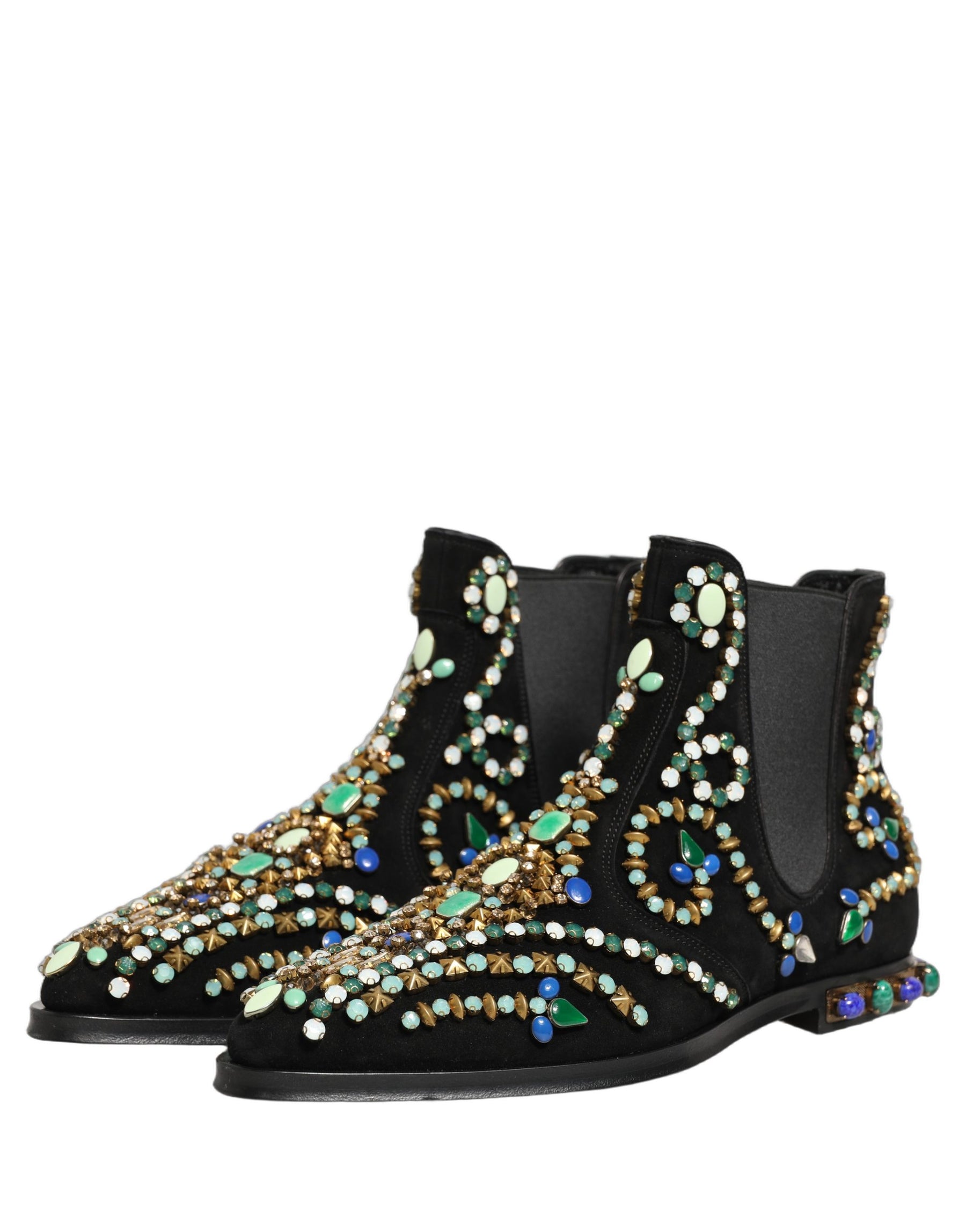 Dolce & Gabbana Black Embellished Chelsea Ankle Boots Shoes | Regal Royce