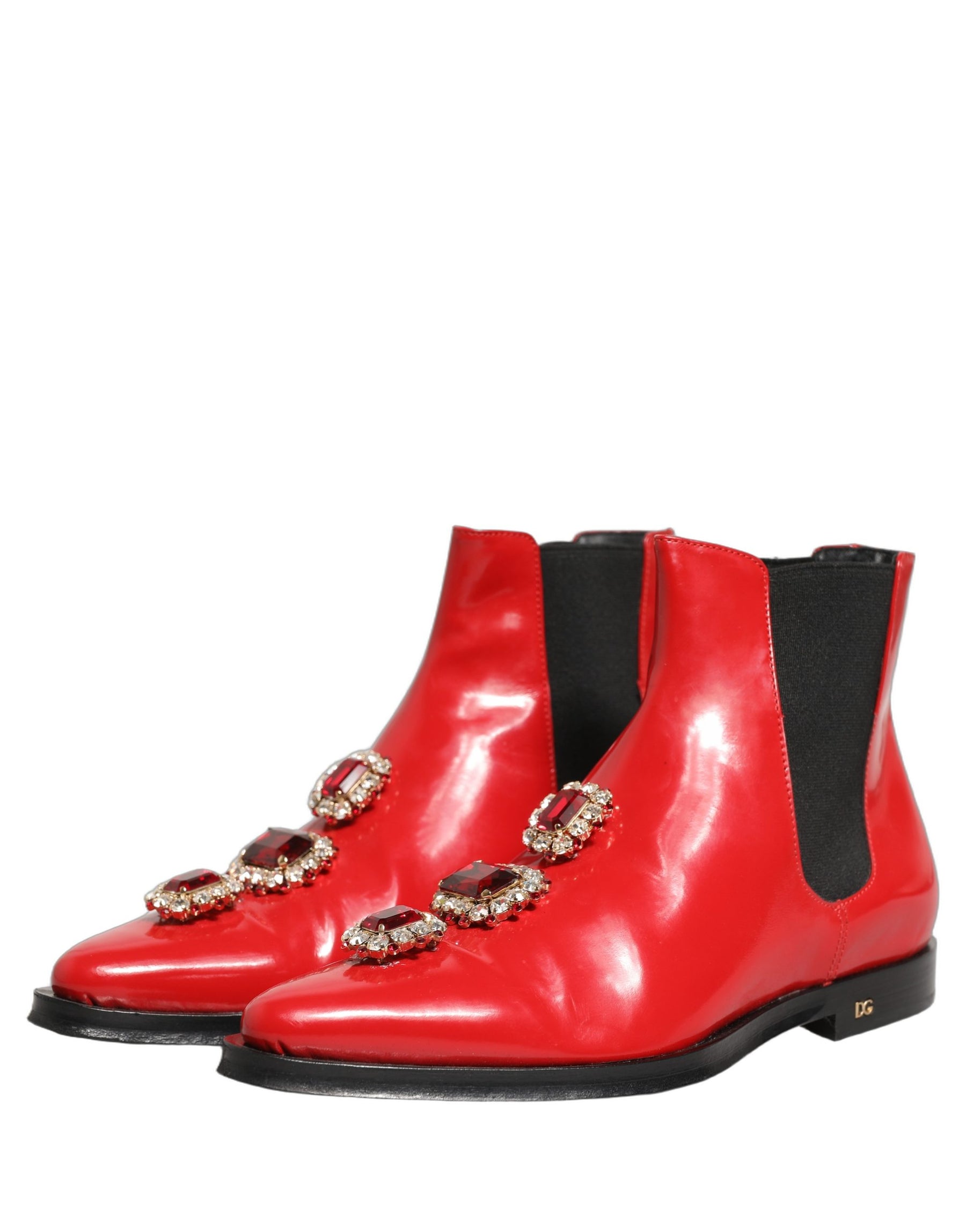 Dolce & Gabbana Red Embellished Chelsea Men Ankle Boots Shoes | Regal Royce