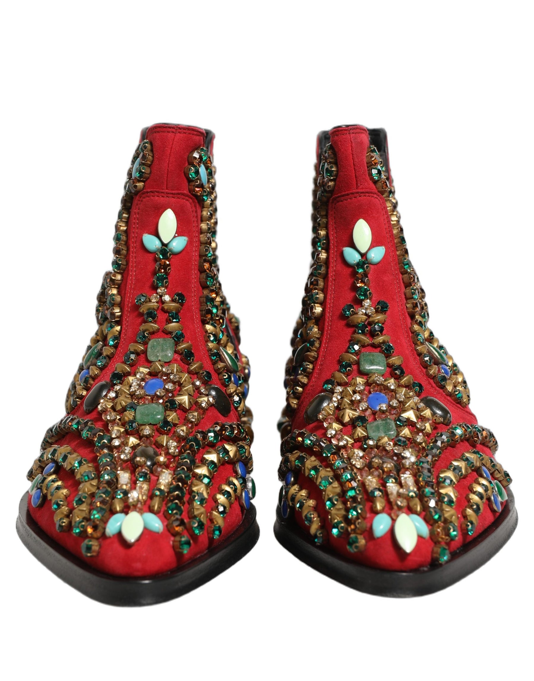 Dolce & Gabbana Red Embellished Chelsea Ankle Boots Shoes | Regal Royce