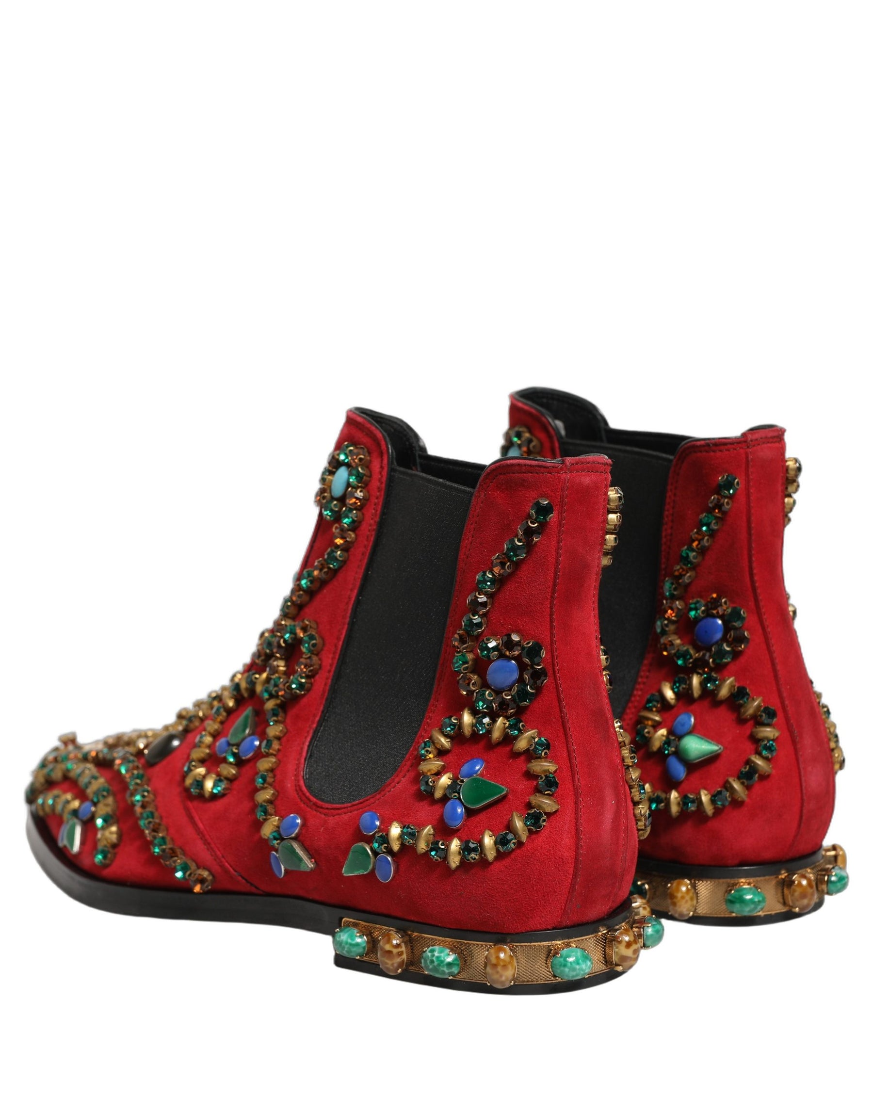 Dolce & Gabbana Red Embellished Chelsea Ankle Boots Shoes | Regal Royce