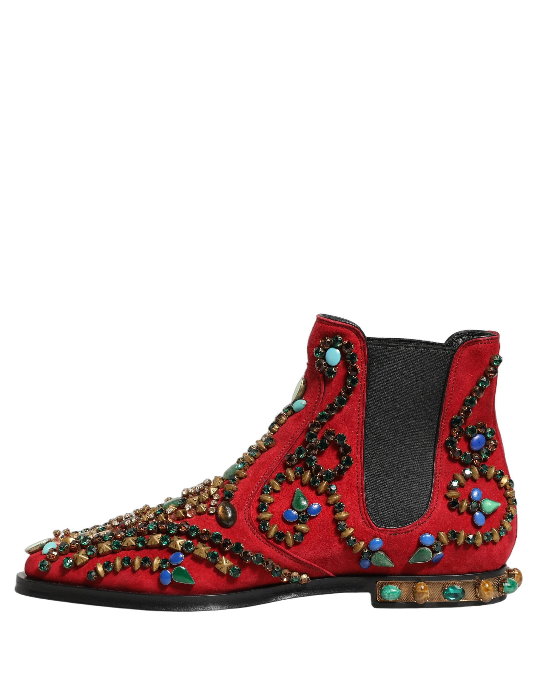 Dolce & Gabbana Red Embellished Chelsea Ankle Boots Shoes | Regal Royce