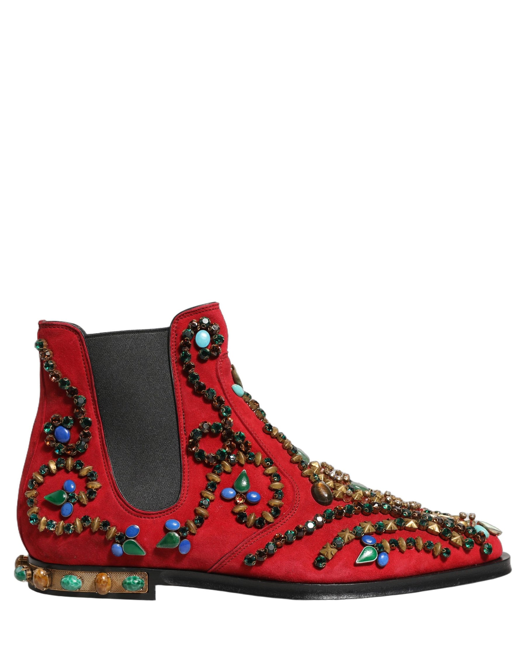 Dolce & Gabbana Red Embellished Chelsea Ankle Boots Shoes | Regal Royce