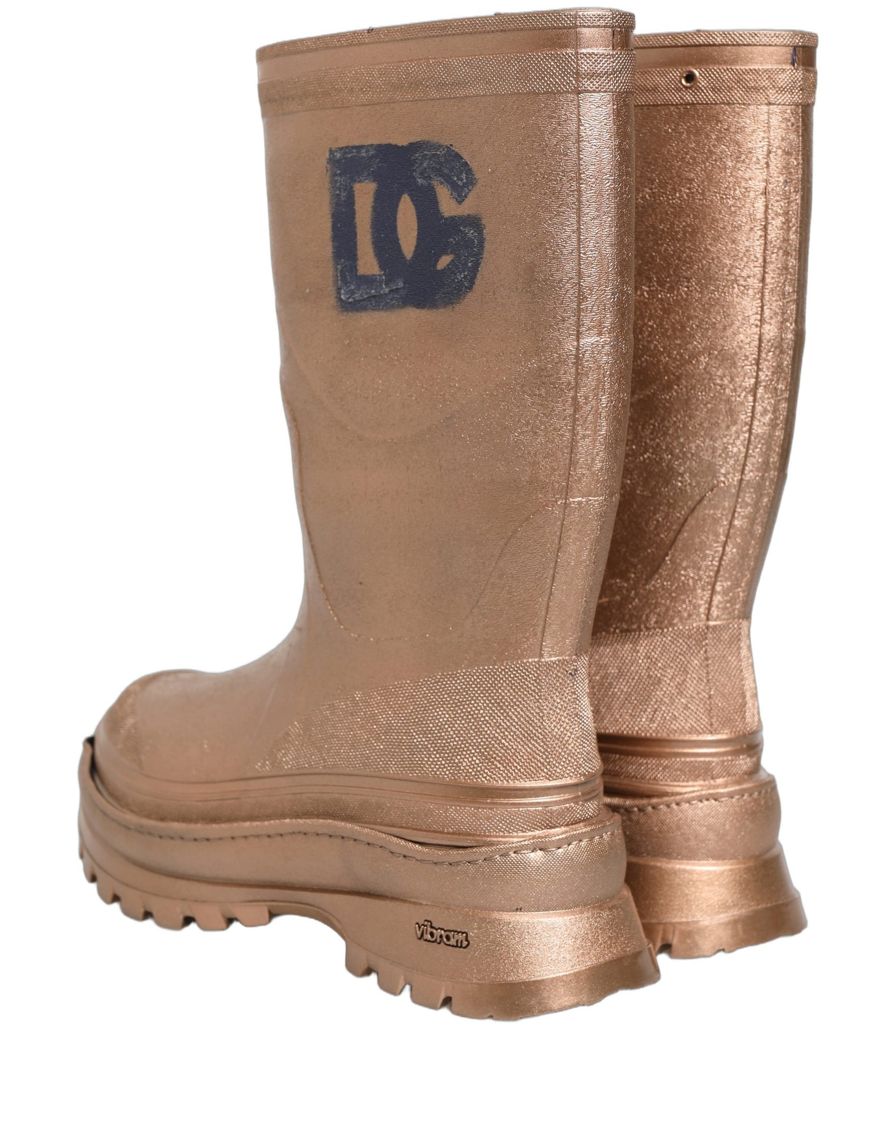 Dolce & Gabbana Rose Gold PVC Pull On Rain Boots Men Shoes | Regal Royce