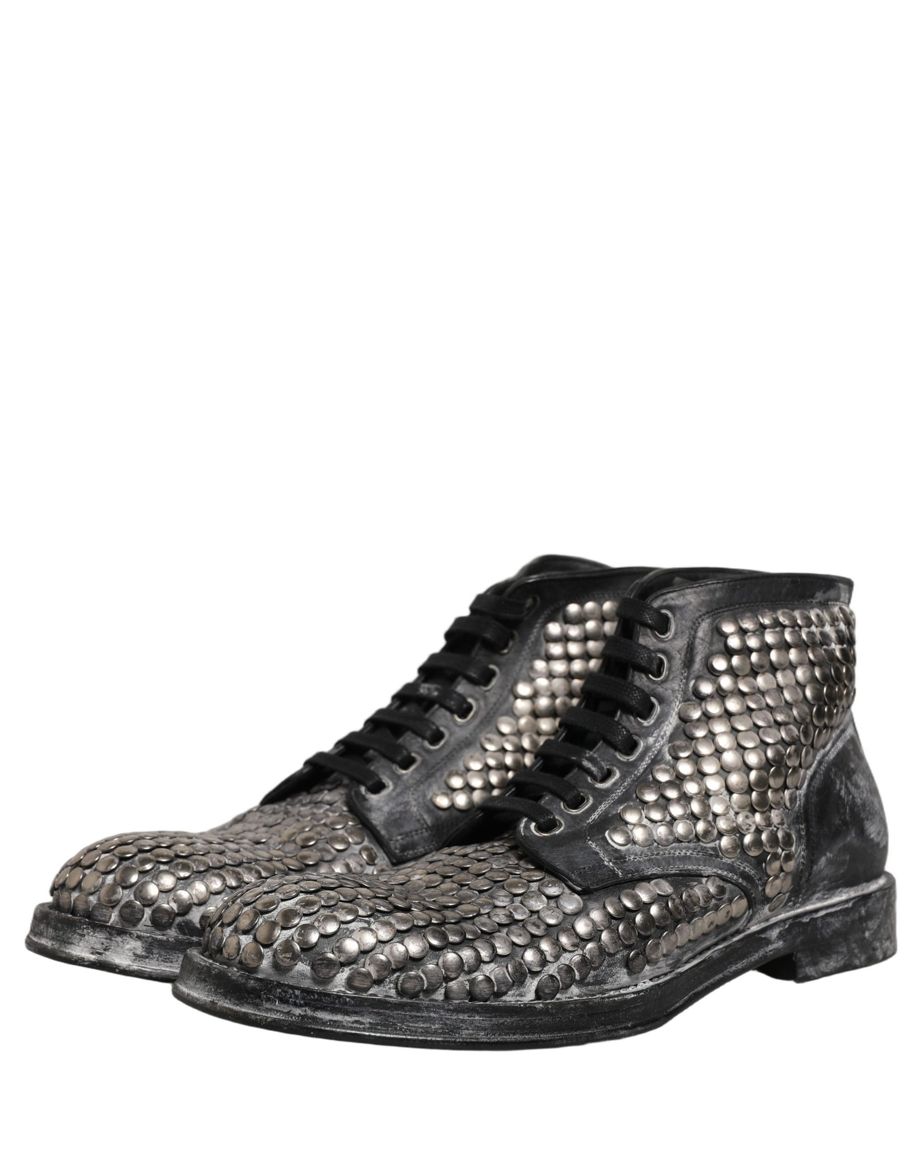 Dolce & Gabbana Black Leather Runway Studs Ankle Boots Shoes | Regal Royce