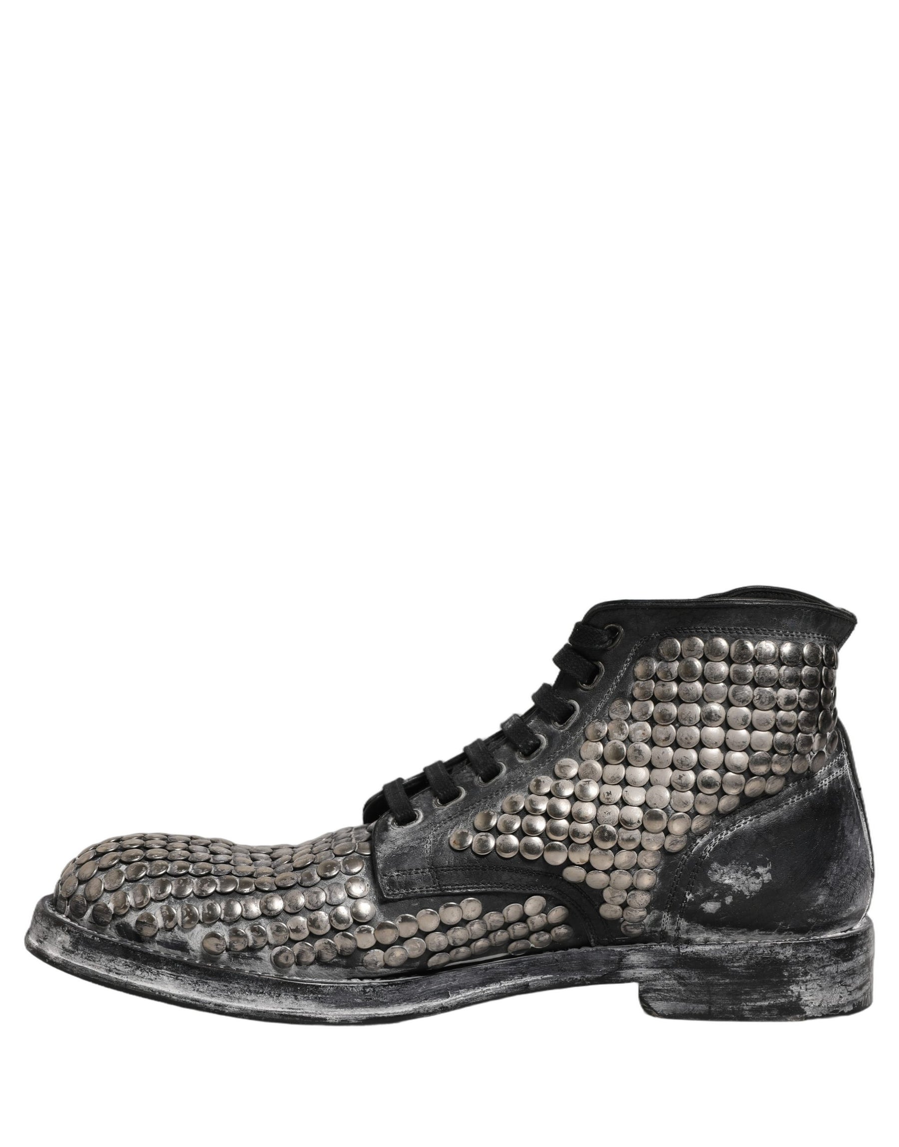 Dolce & Gabbana Black Leather Runway Studs Ankle Boots Shoes | Regal Royce