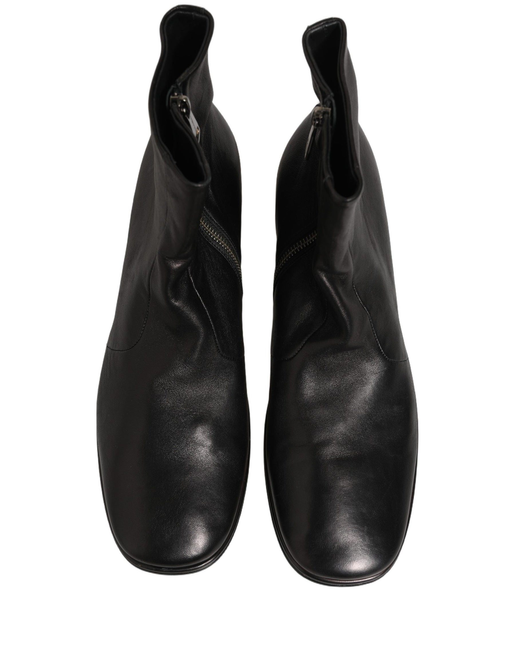 Dolce & Gabbana Black Leather Logo Short Ankle Boots Shoes | Regal Royce