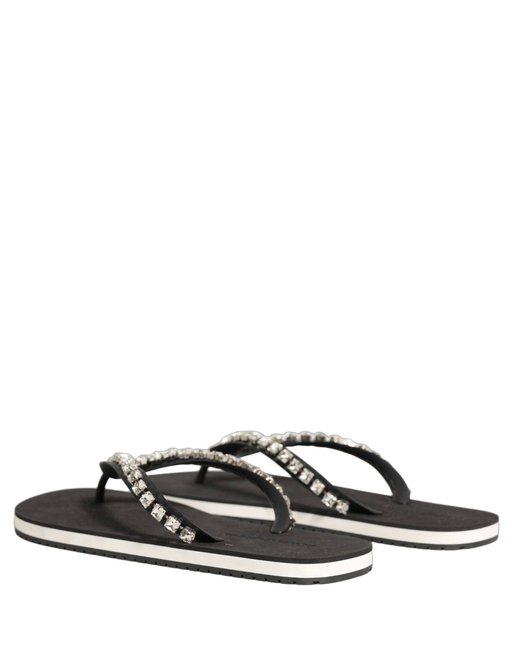 Dolce & Gabbana Black Embellished Rubber Flip Flops Men Shoes | Regal Royce