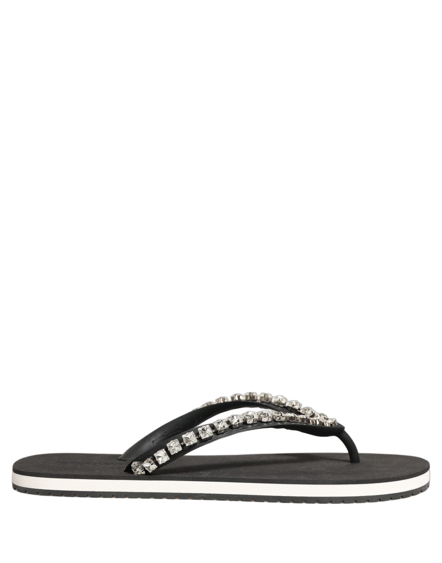 Dolce & Gabbana Black Embellished Rubber Flip Flops Men Shoes | Regal Royce