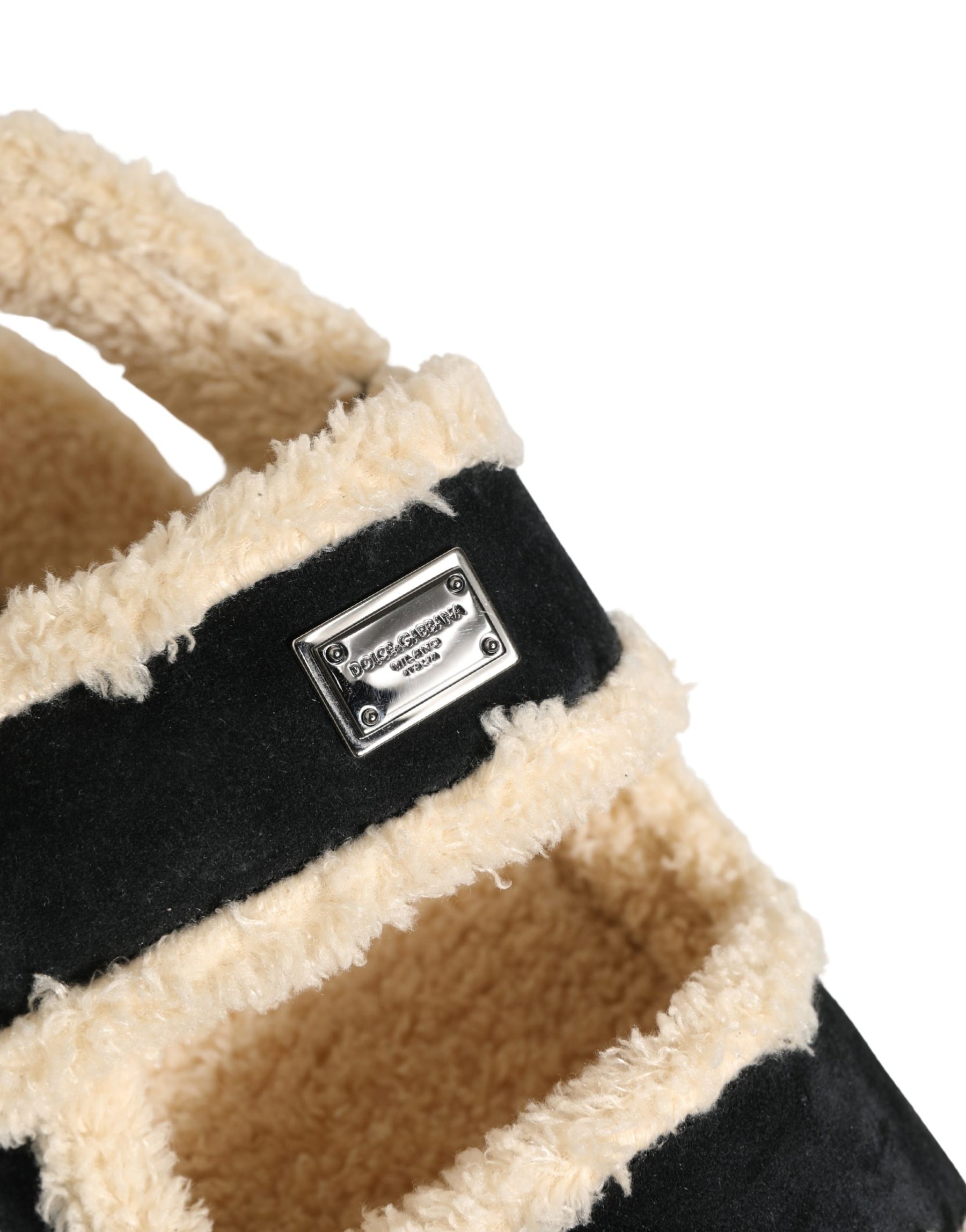 Dolce & Gabbana Beige Black Faux Fur Flats Men Sandals Shoes | Regal Royce