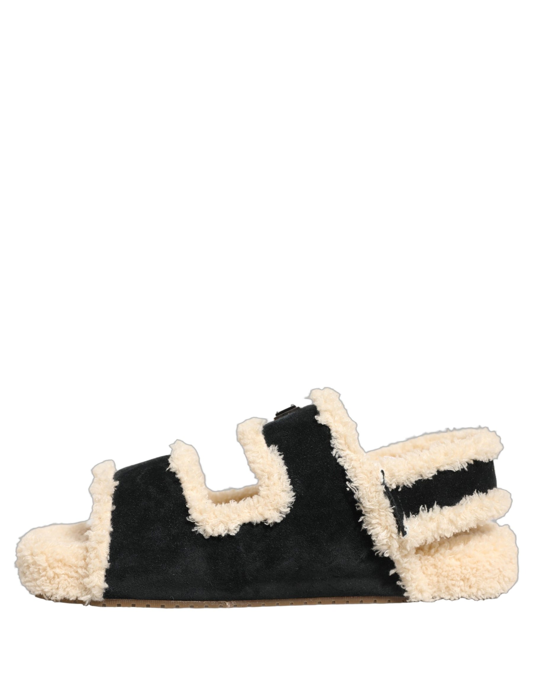 Dolce & Gabbana Beige Black Faux Fur Flats Men Sandals Shoes | Regal Royce