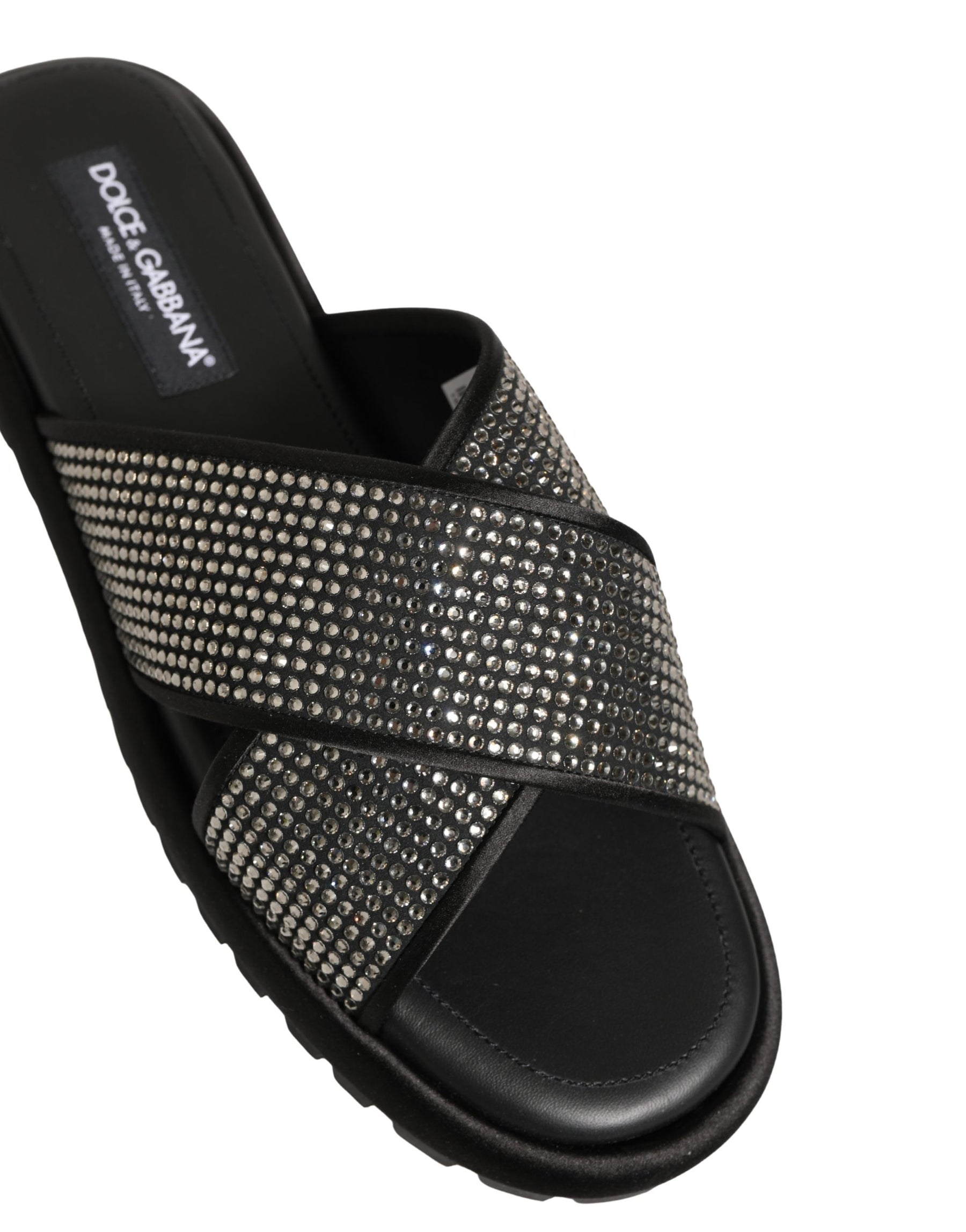 Dolce & Gabbana Black Strass Criss Cross Slide Sandals Shoes | Regal Royce