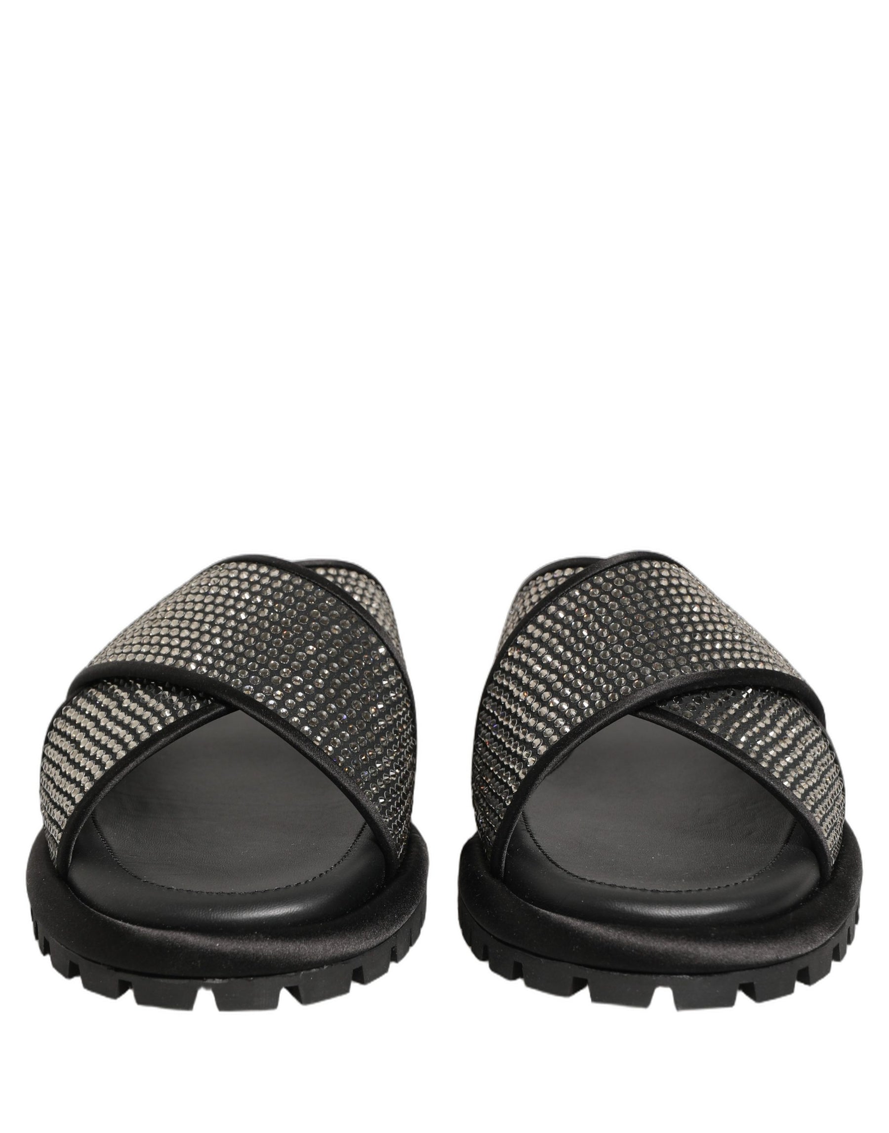 Dolce & Gabbana Black Strass Criss Cross Slide Sandals Shoes | Regal Royce