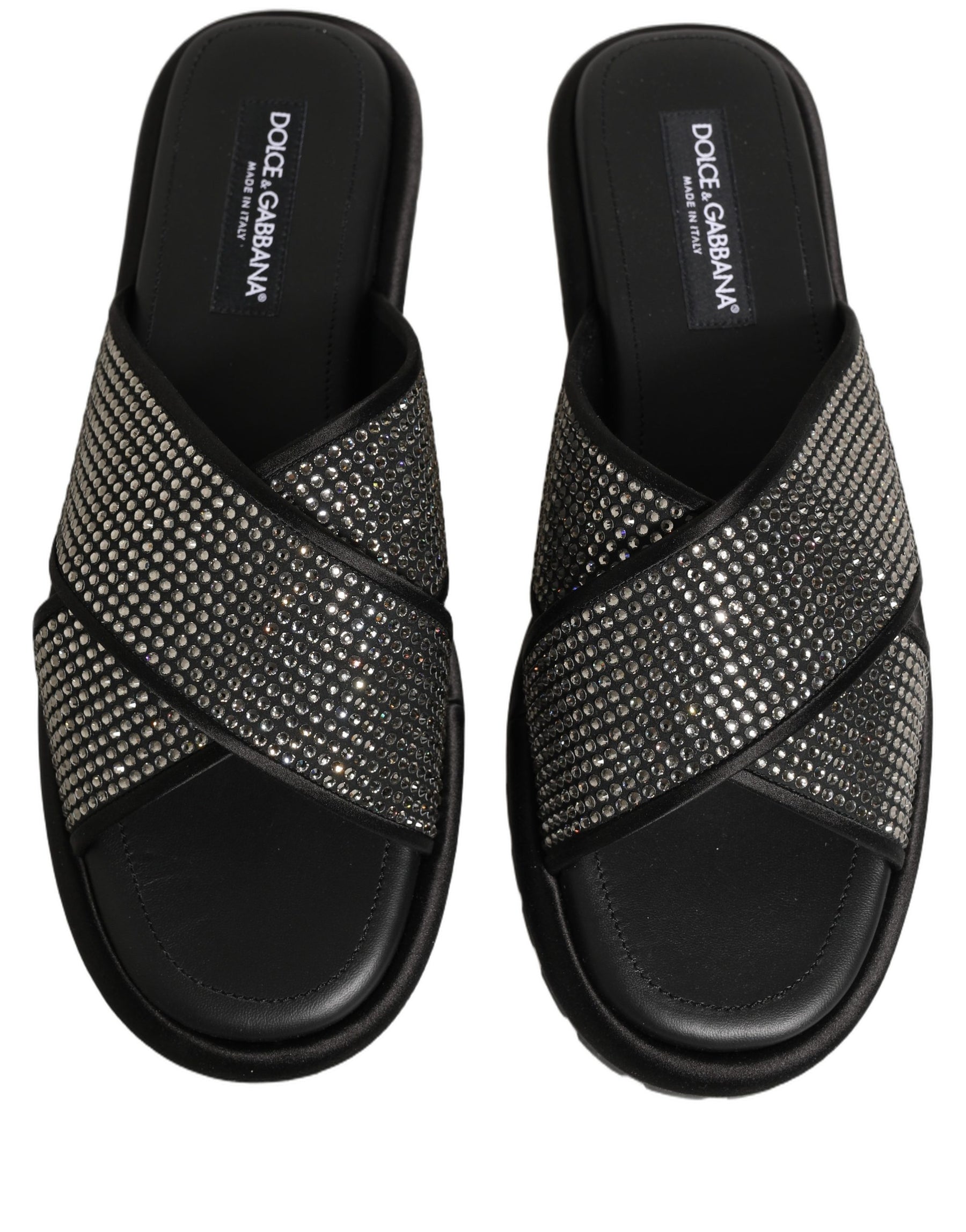 Dolce & Gabbana Black Strass Criss Cross Slide Sandals Shoes | Regal Royce